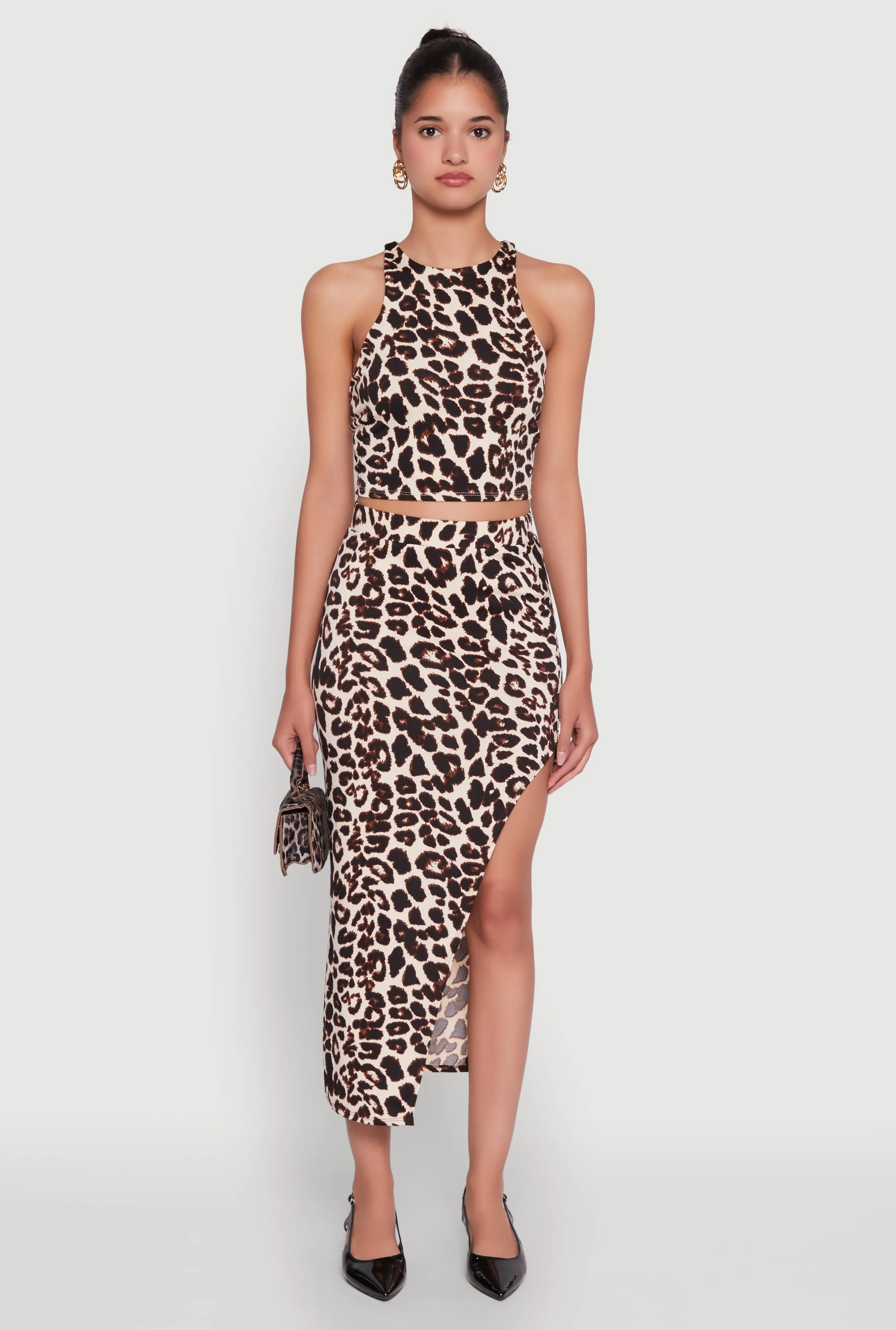 Trendy Leopard Print Side Slit High Waisted Skirt Ethically Made