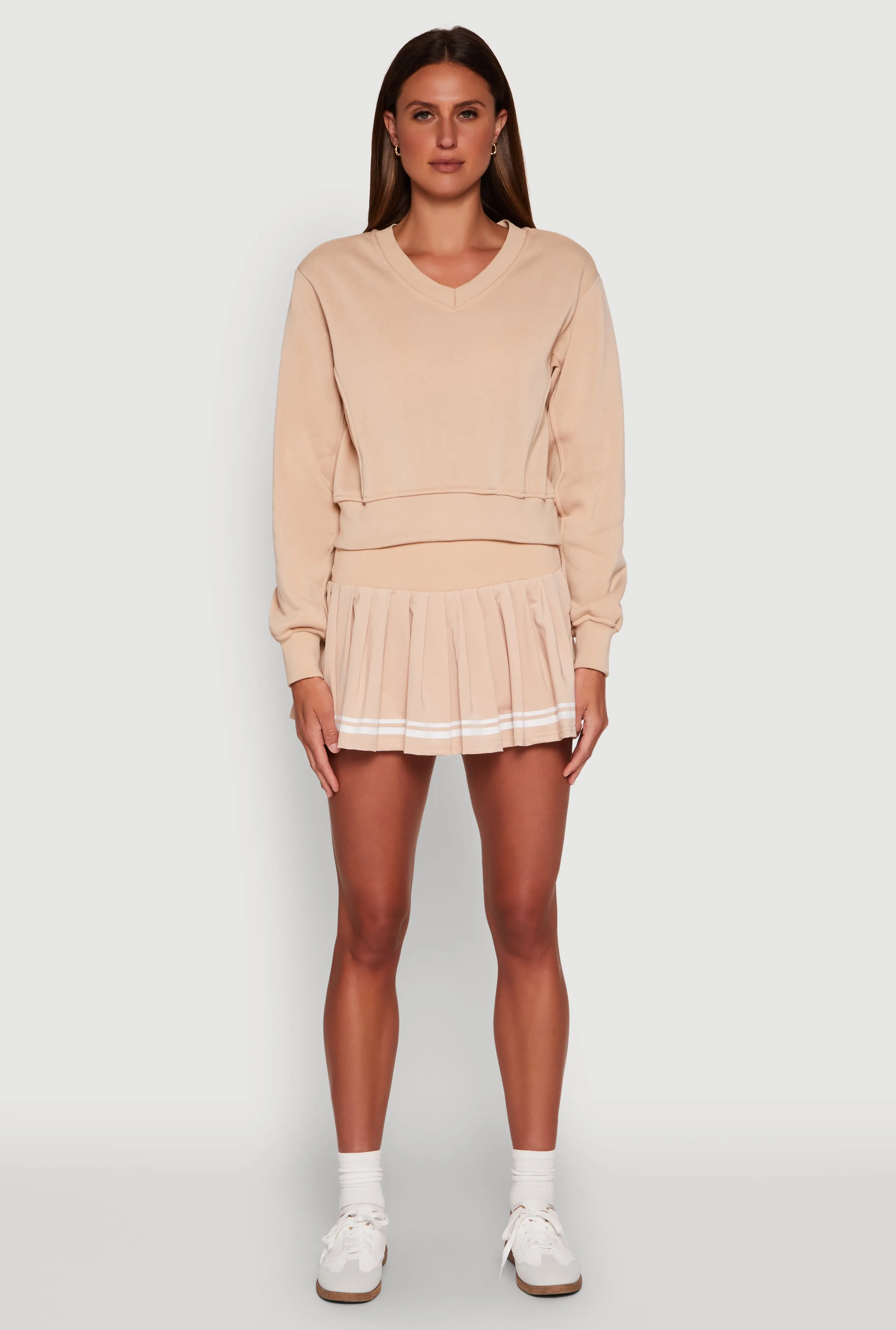 Varsity Stripe High Waisted Pleated Skirt Anti Pilling Treatment