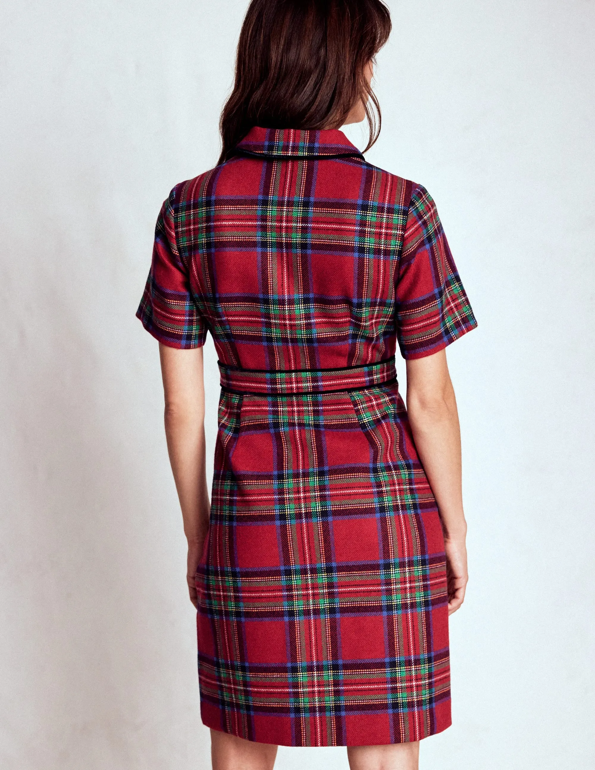 Eda Check Shift Dress-Red, Blue and Green Check Cross Back Support Design Body Hug