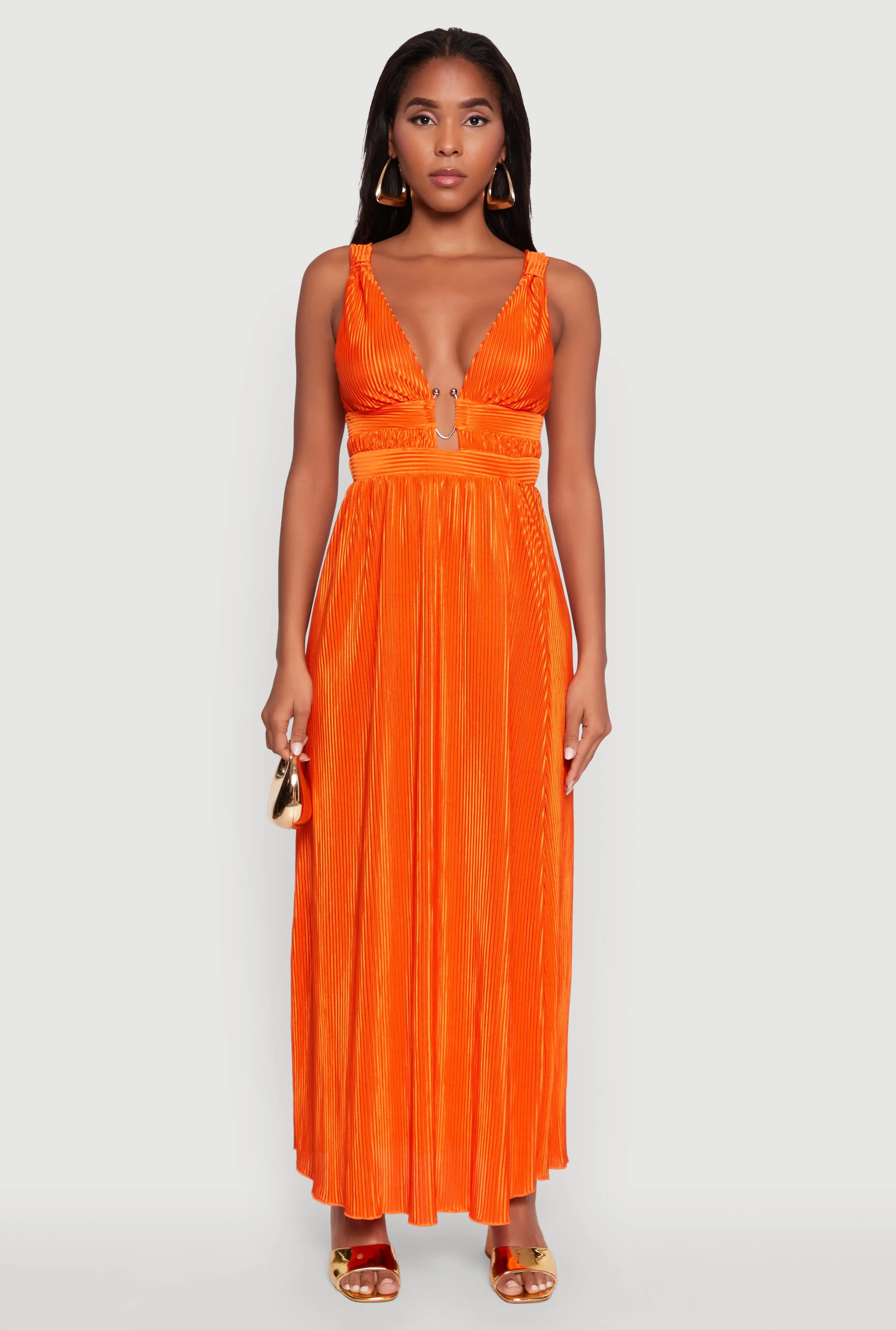Elegant Sleeveless Plisse Empire Waist Dress Print Art
