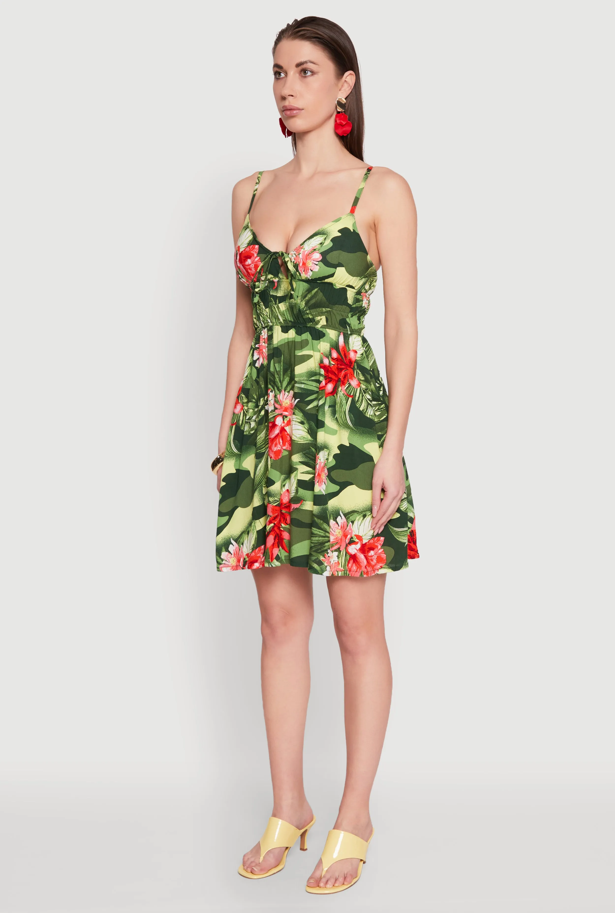Floral Camo Print Empire Waist Dress Pose Glow Structured Collar
