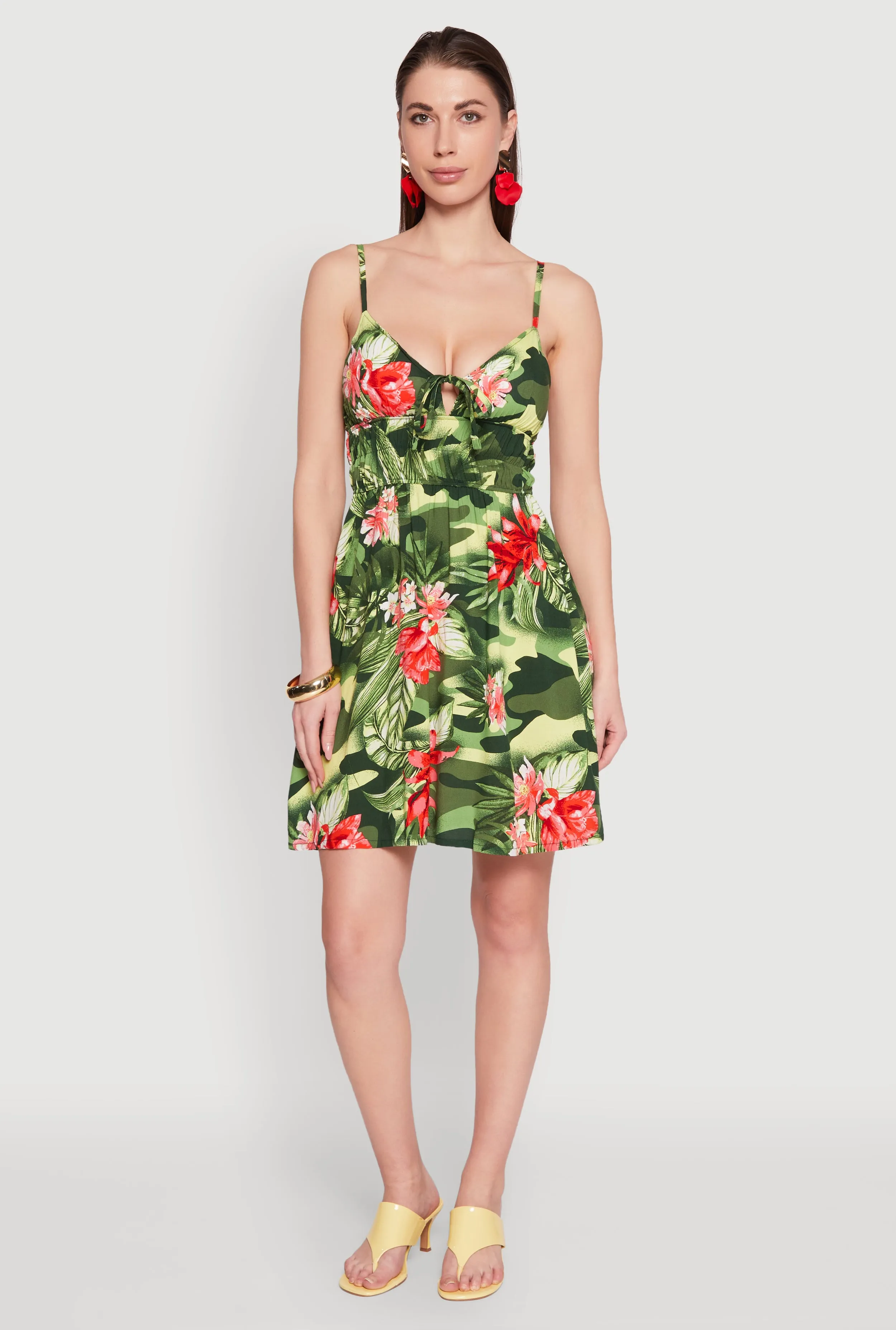 Floral Camo Print Empire Waist Dress Bohemian Chic