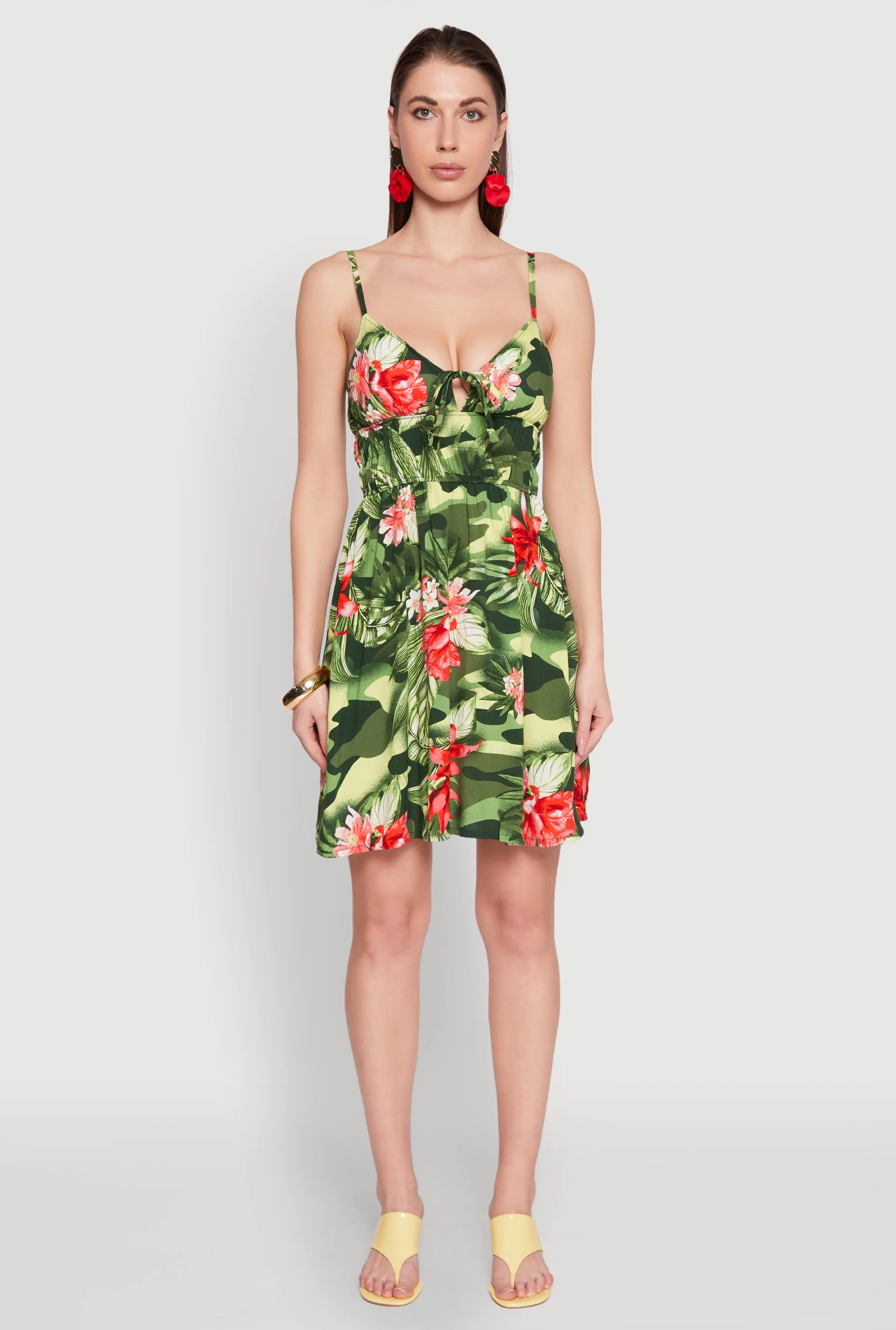Floral Camo Print Empire Waist Dress Flirty Fit