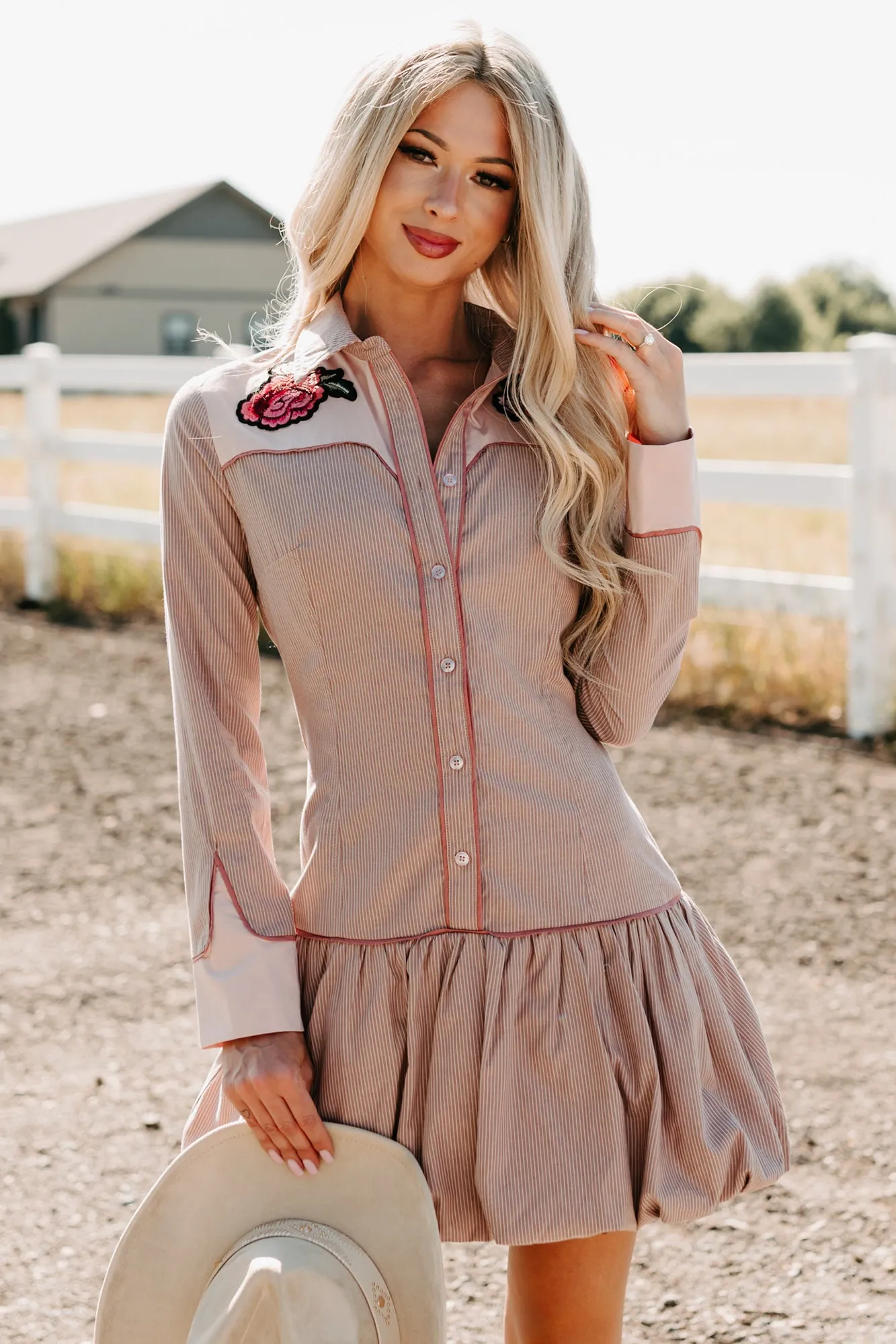 Loving Loud Embroidery Stripe Mini Dress (Mauve/Multi) Chic dress for outings Non toxic