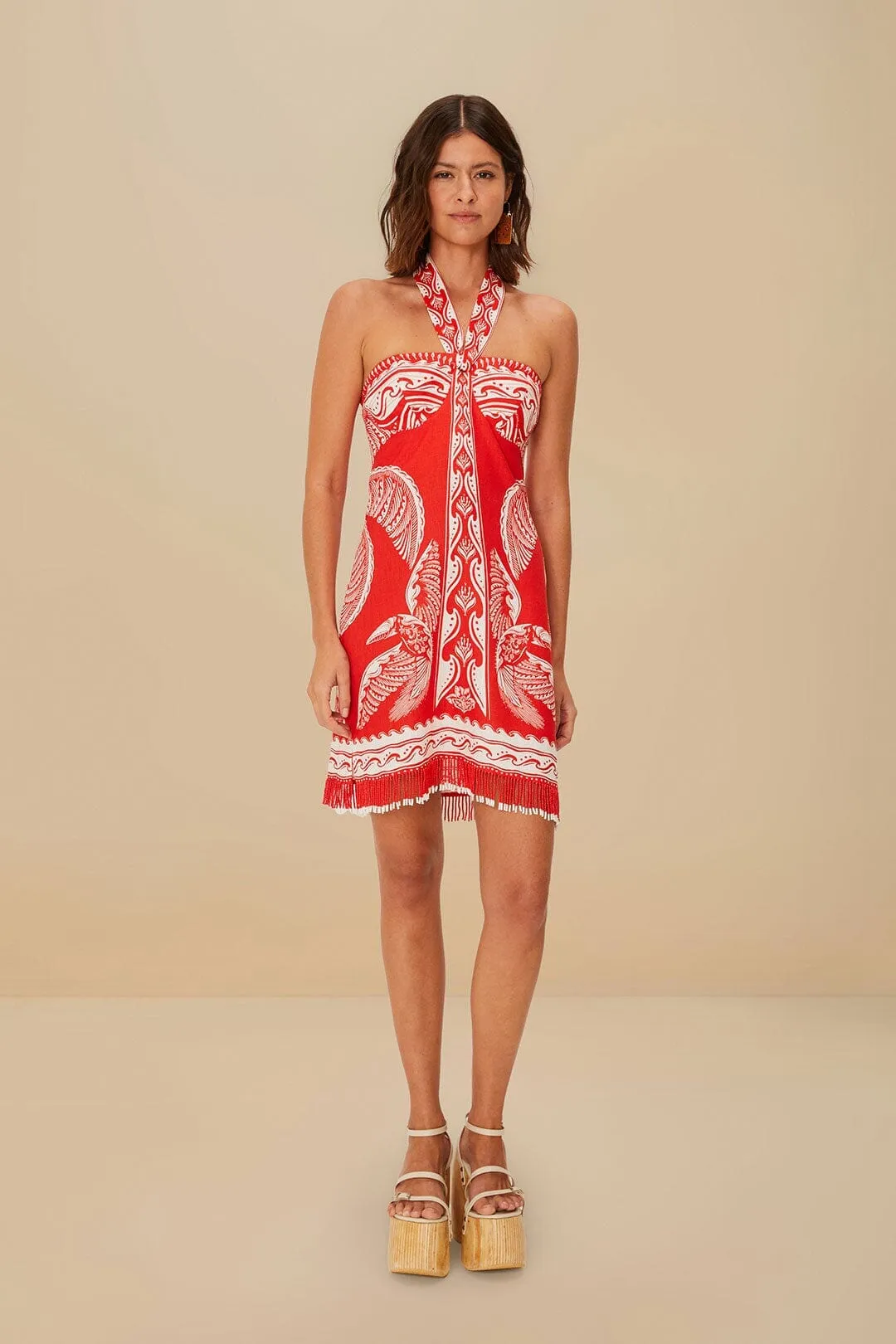 Cross Back Support Design Relaxed Style Red Majestic Coconut Tree Euroflax? Premium Linen Mini Dress