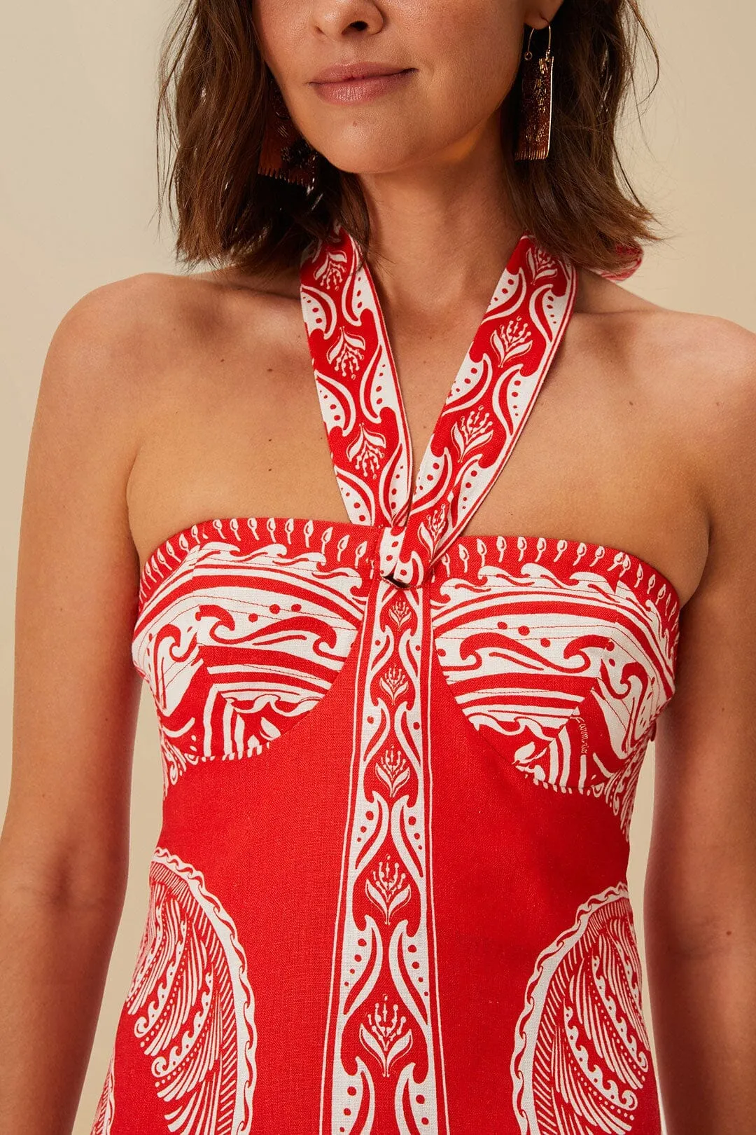 Red Majestic Coconut Tree Euroflax? Premium Linen Mini Dress Star Pop Trend Glow