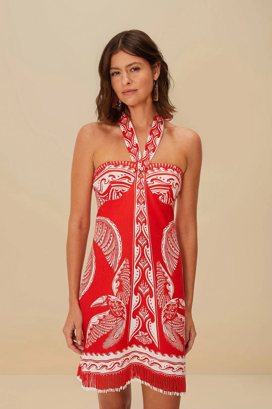 Red Majestic Coconut Tree Euroflax? Premium Linen Mini Dress Quick Scene