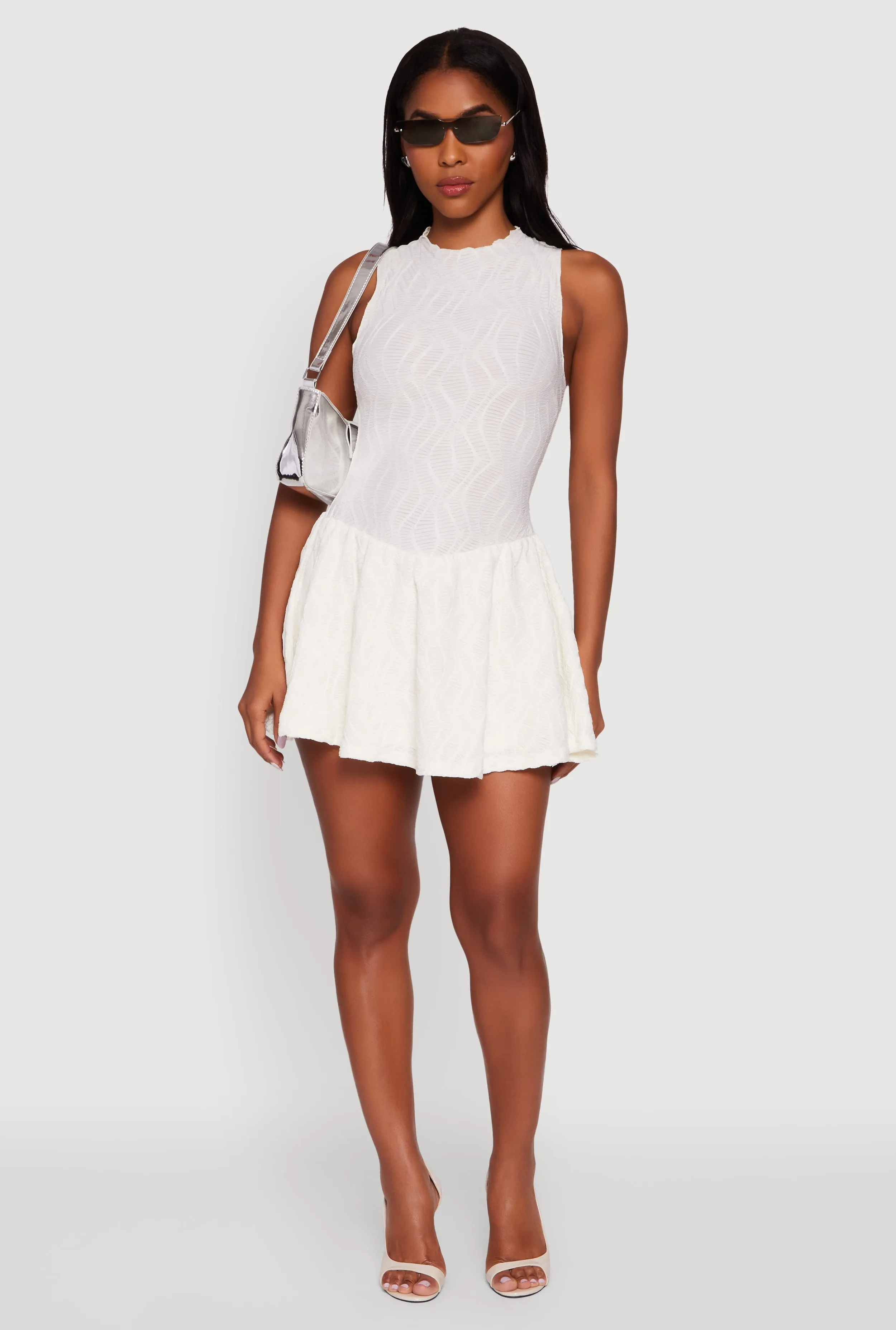 Comfortable party wear Easy Fashion Textured Knit High Neck Sleeveless Skater Dress
