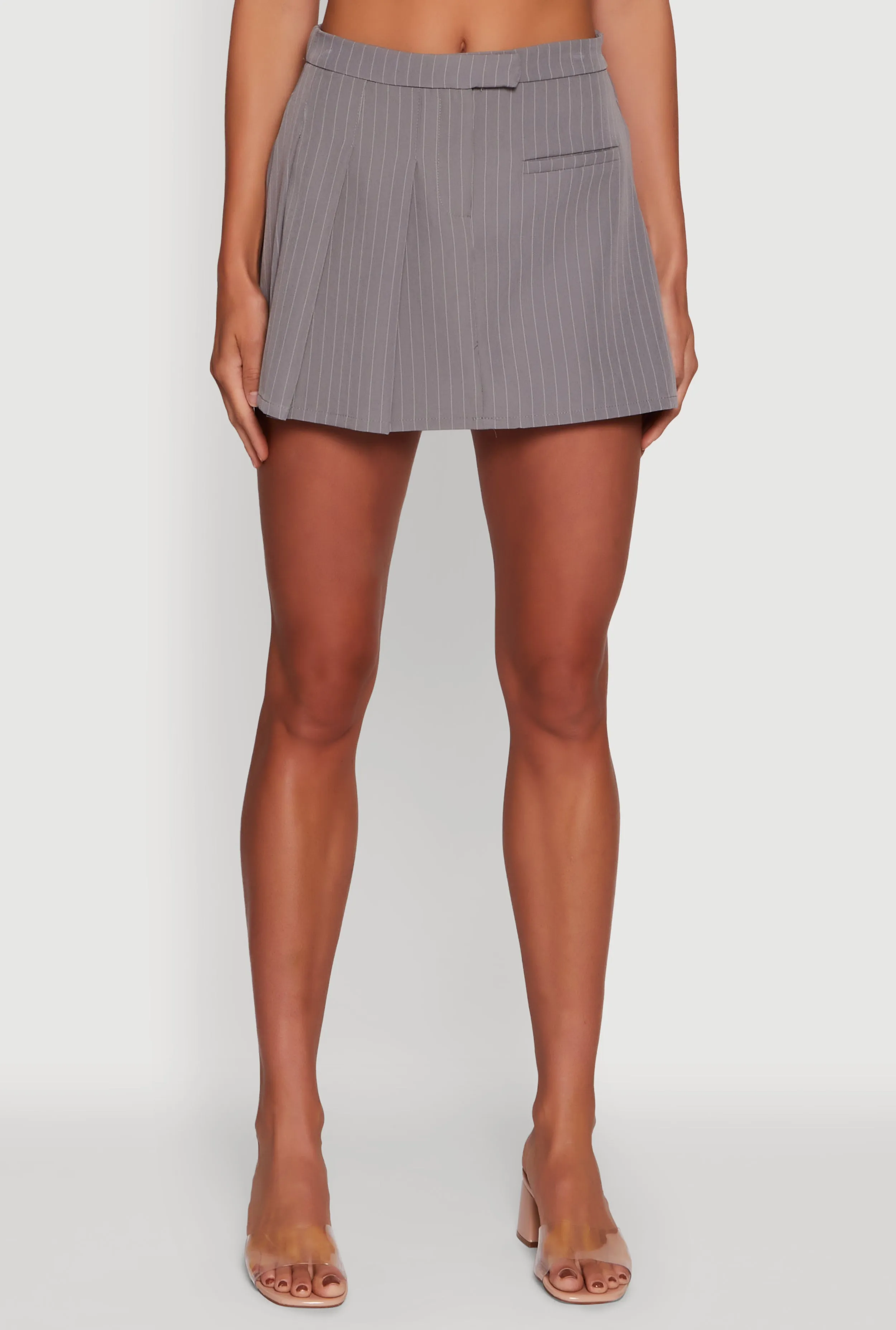 Pinstripe Pleated Mini Skirt Flexible Comfort