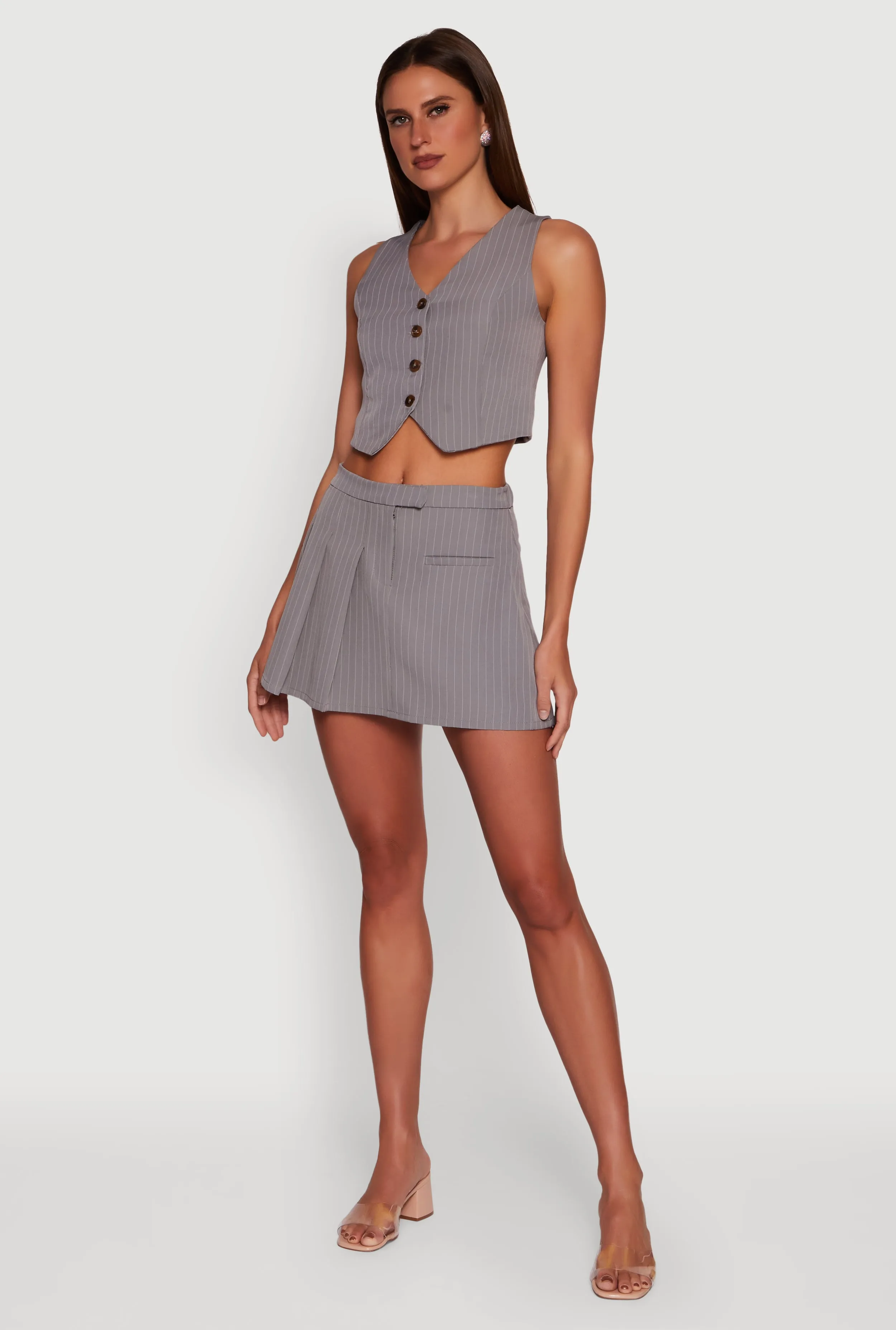 Pinstripe Pleated Mini Skirt Chill Tones