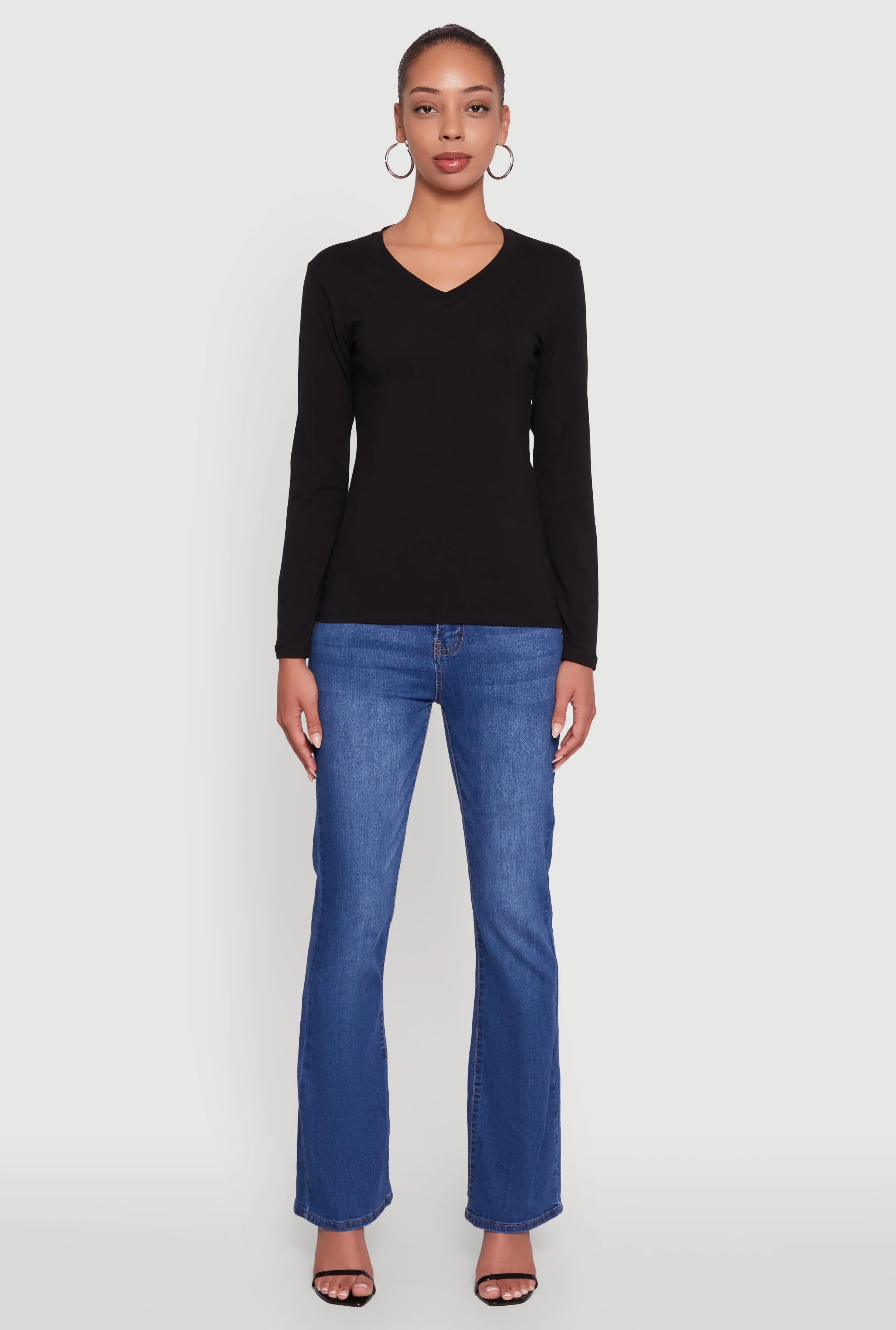 Light Style V-Neck Long Sleeve Solid T-Shirt