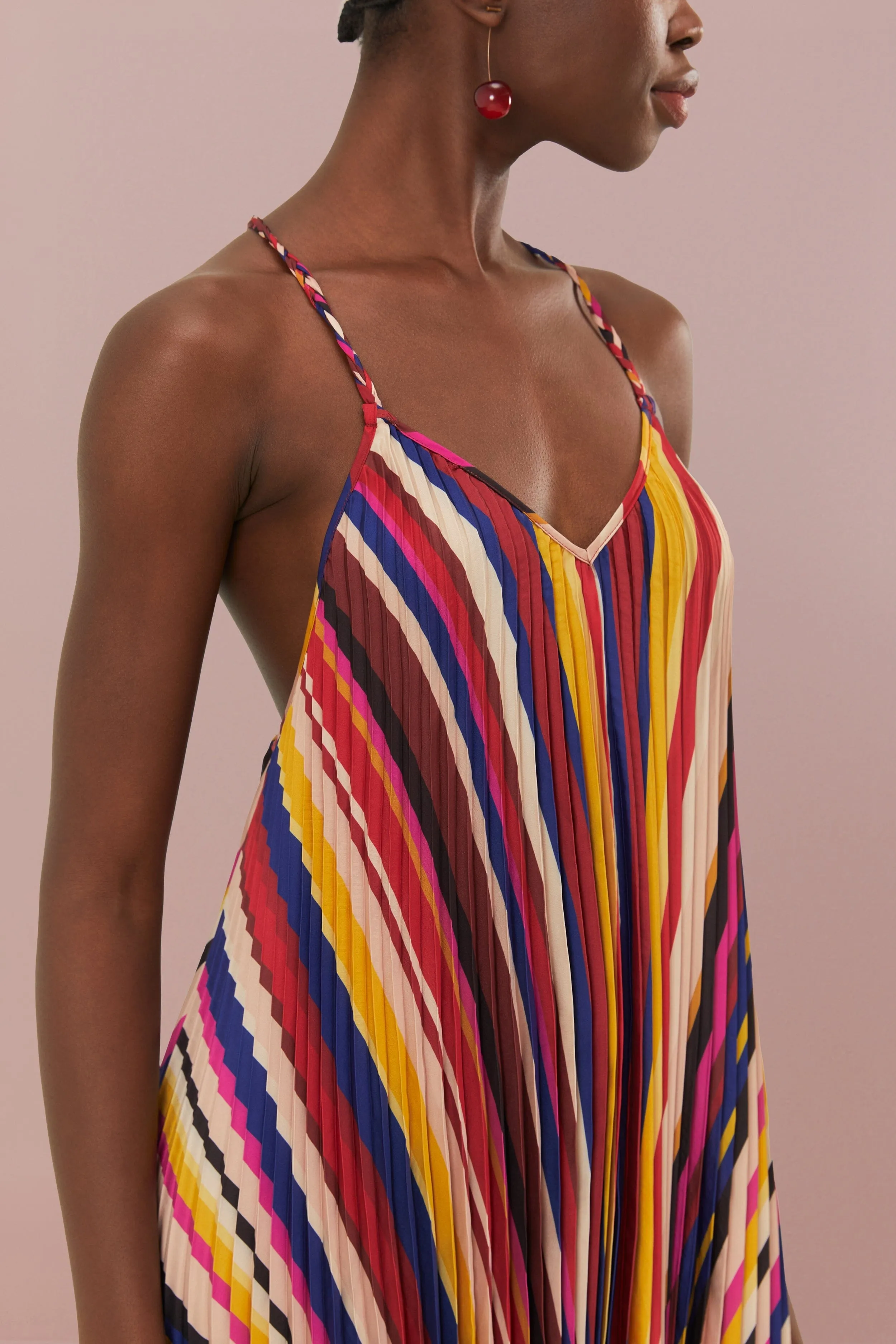 Sophisticated Look Comfortable formal midi Multicolor Diagonal Stripes Pleated Stripes Midi Dress