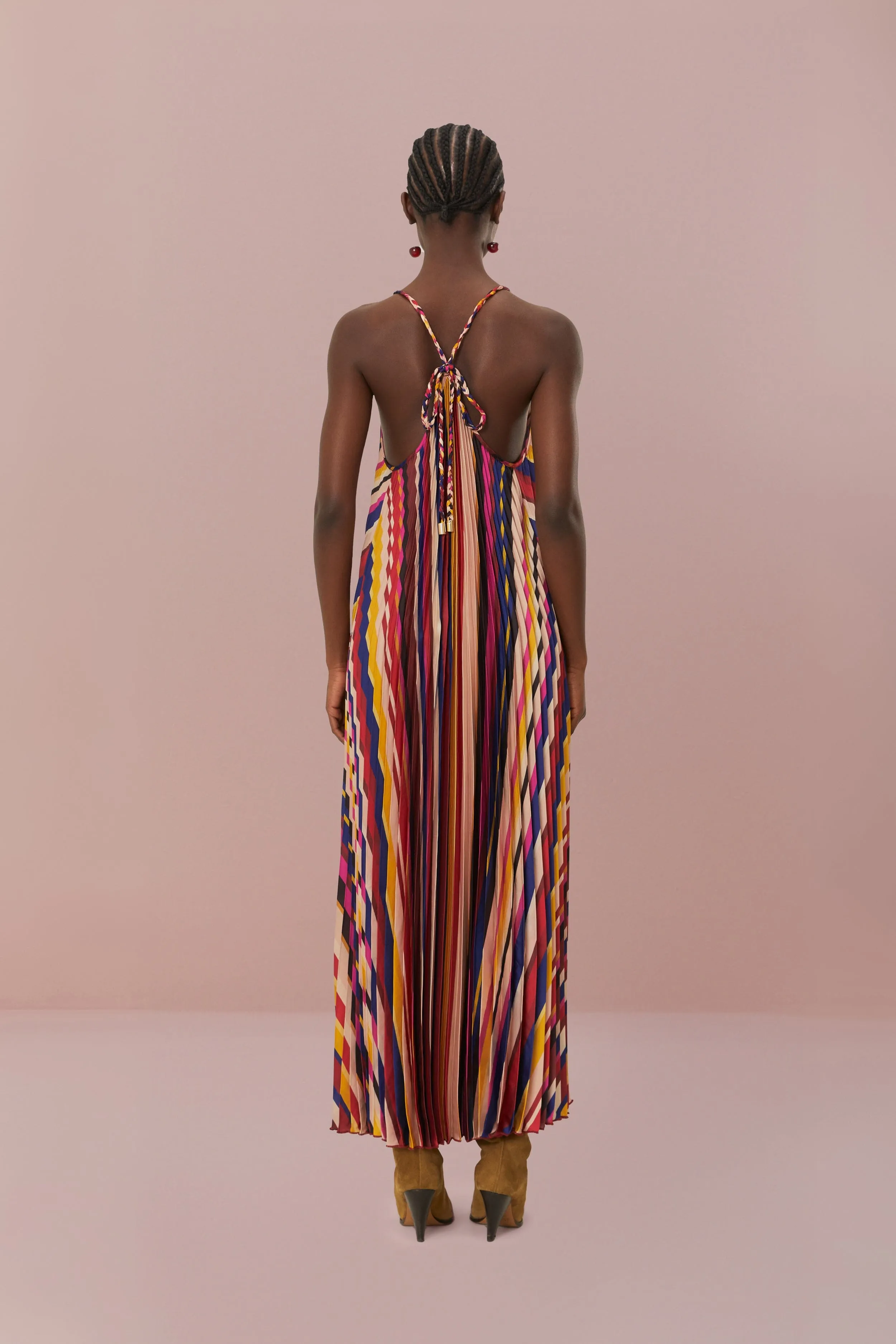 Casual Yet Chic All-season midi Multicolor Diagonal Stripes Pleated Stripes Midi Dress