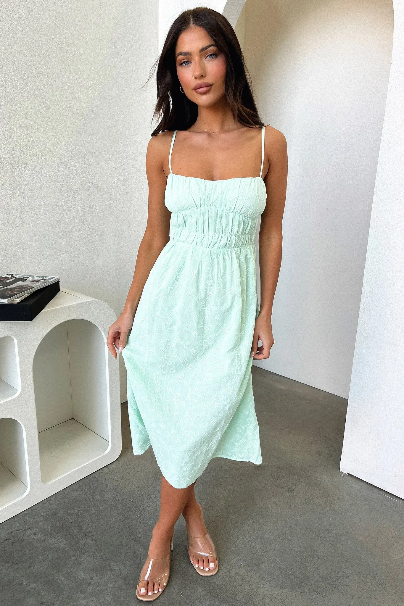 Gem Shine Bold pattern mid-calf dress Mik Midi Dress - Sage