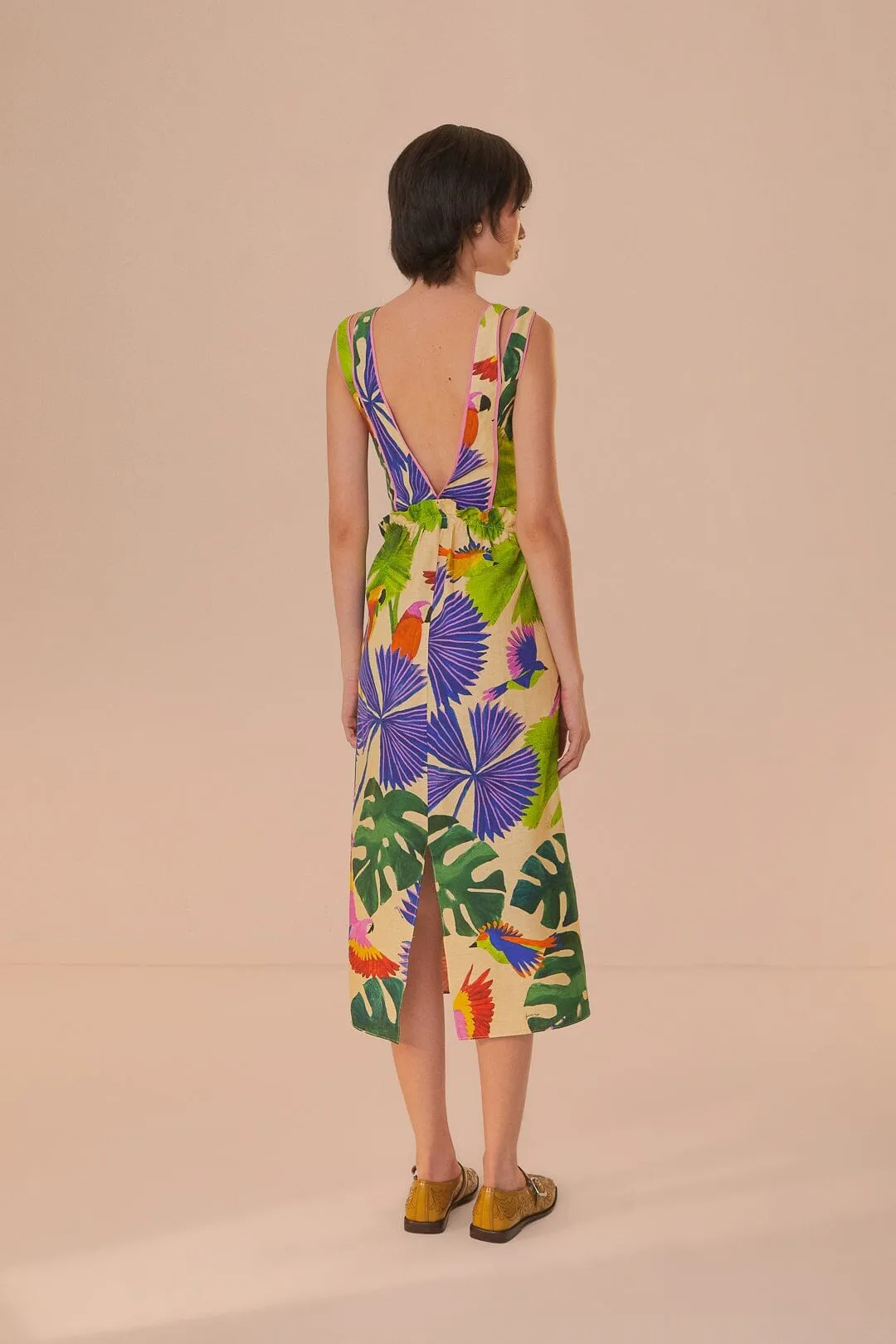 Sand Macaw Jungle V Neck Midi Dress Olive Grove Trendy Essentials