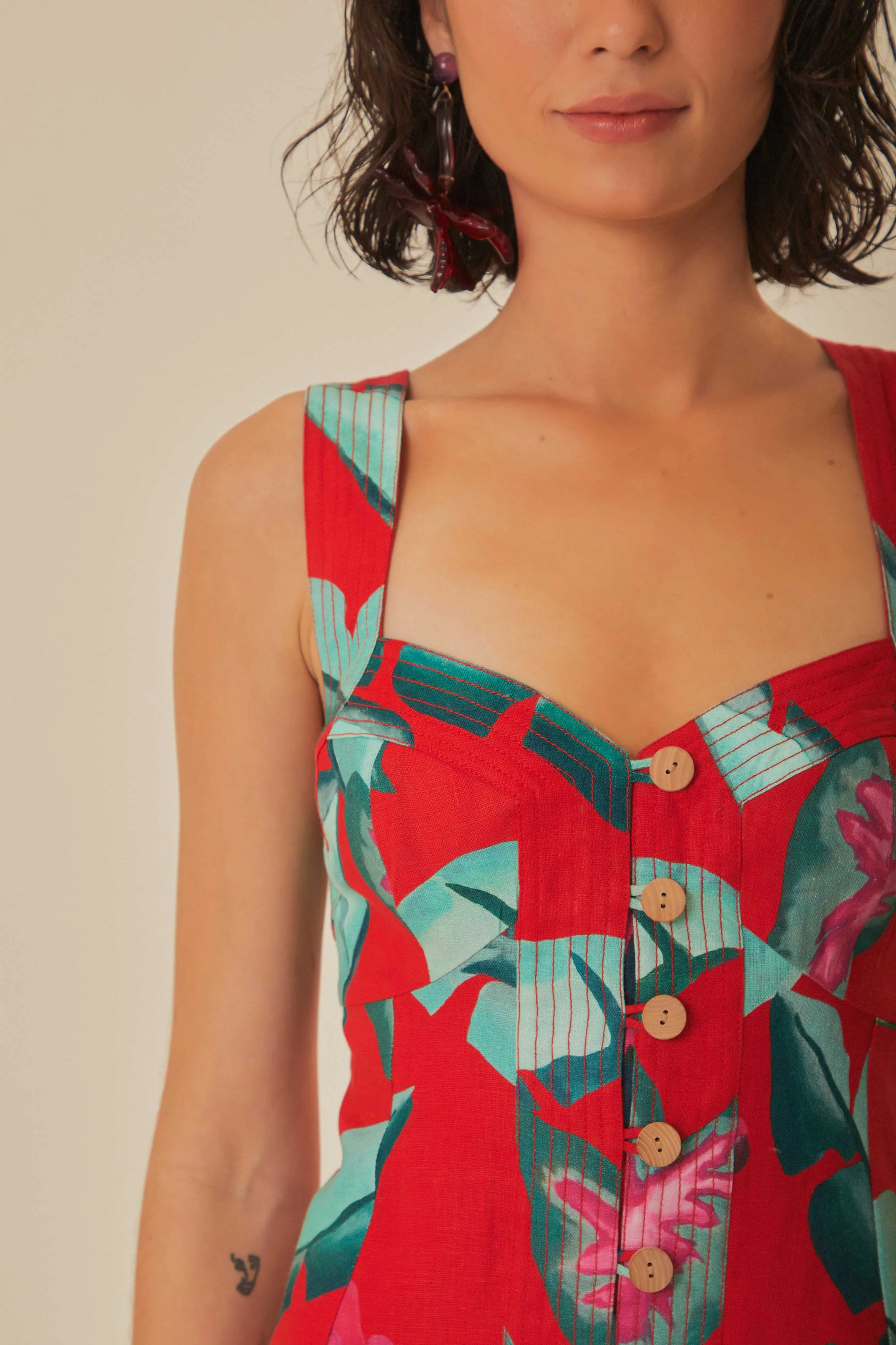 Uniform Drape Simple Chic Red Summer Foliage Mini Dress