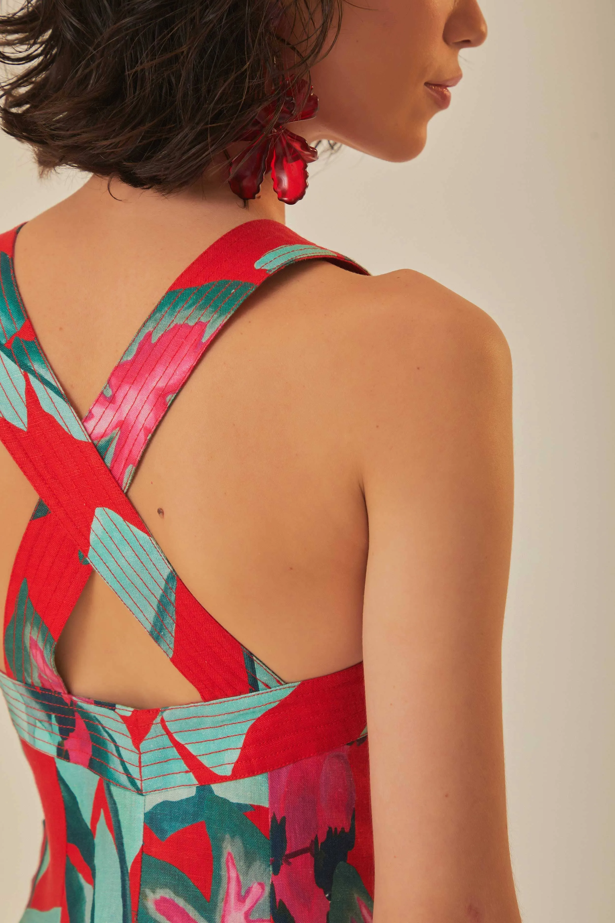 Red Summer Foliage Mini Dress Comfy chic Feminine mini-length gown
