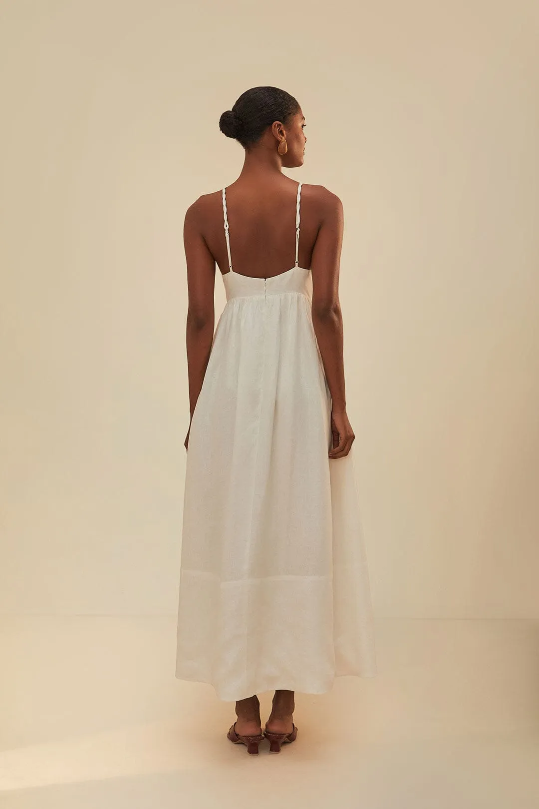 Minimal Line Coconut Tree Embroidered Maxi Dress