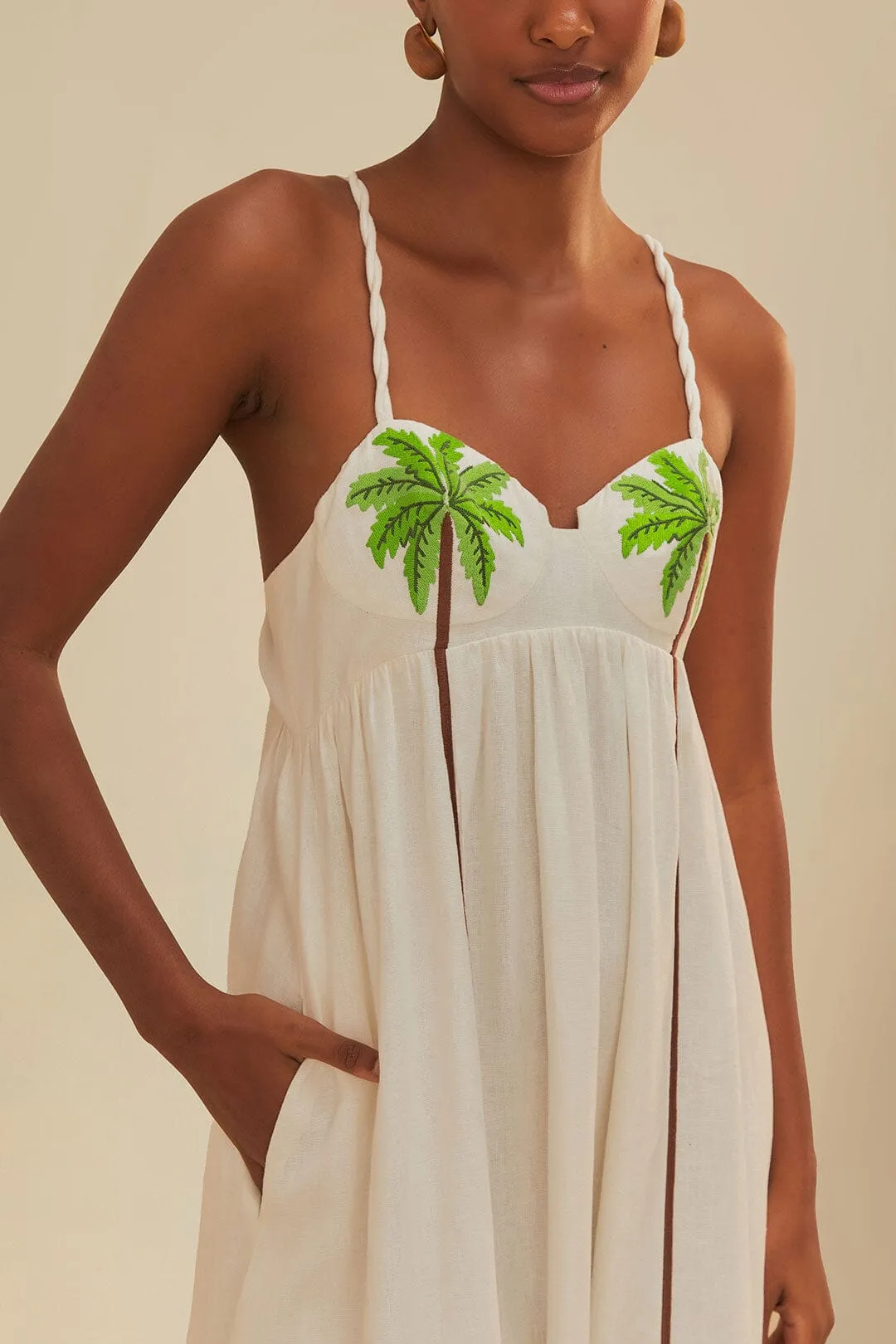 Coconut Tree Embroidered Maxi Dress Tropical Air