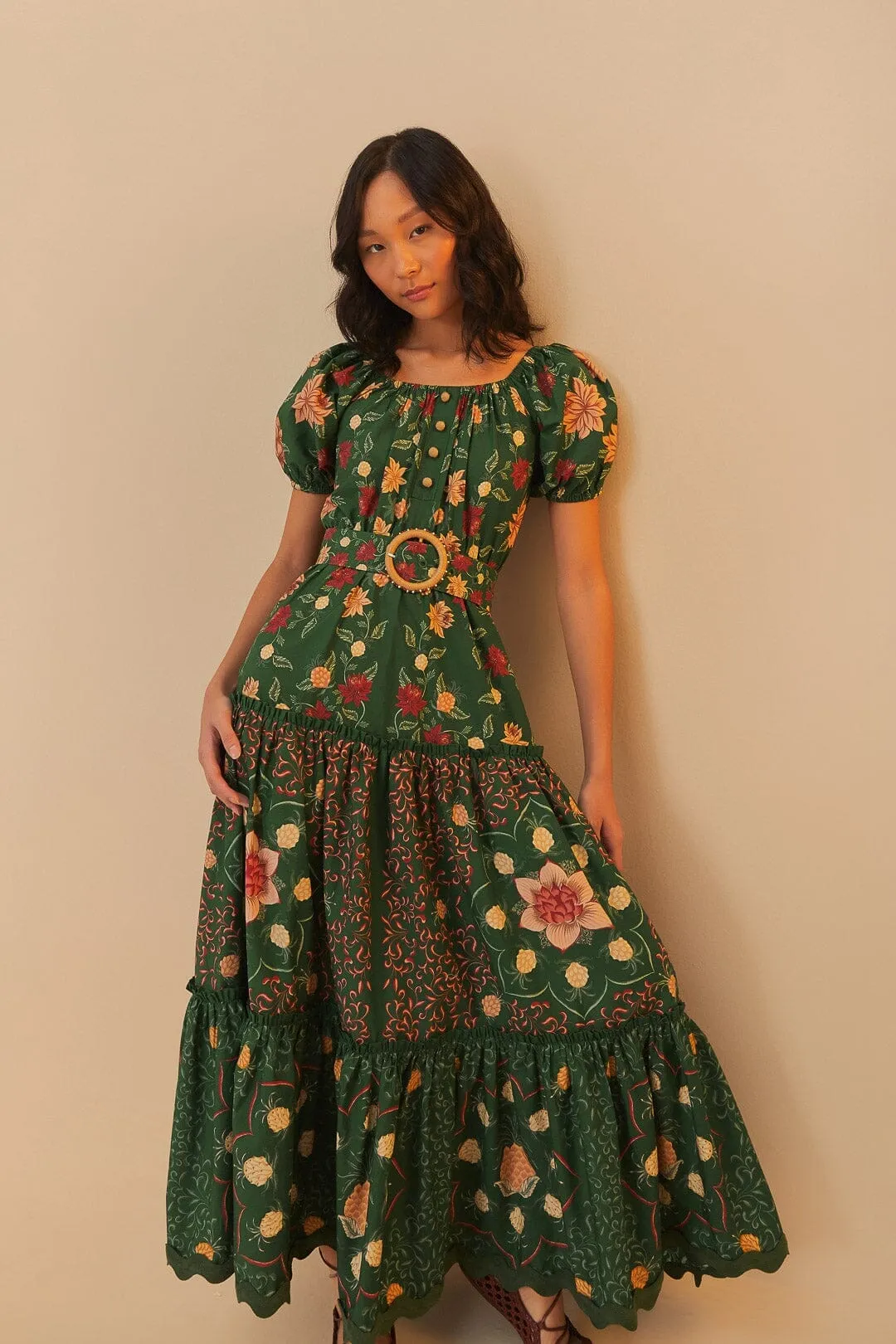 Green Pineapple Garden Organic Cotton Maxi Dress Velvet Glow