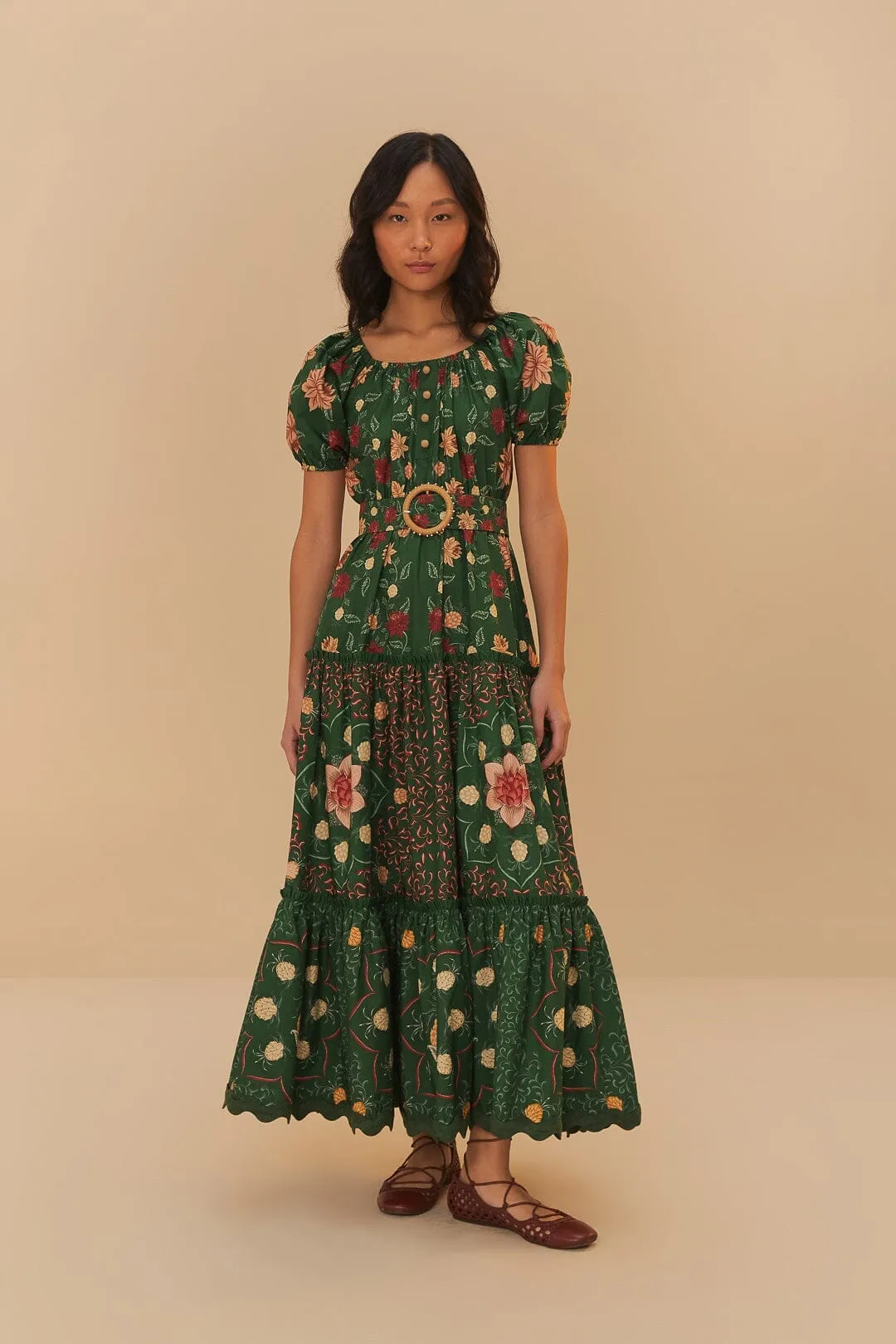 With its relaxed fit this dress is perfect for both casual and formal settings Silent Sea Green Pineapple Garden Organic Cotton Maxi Dress