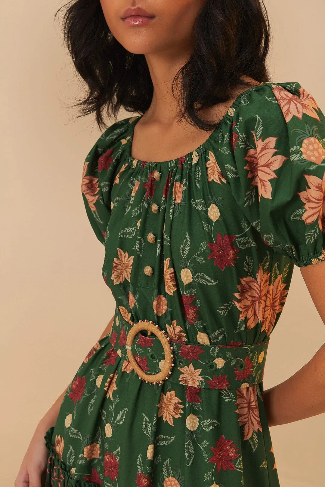 Green Pineapple Garden Organic Cotton Maxi Dress Chic Mood Elegant dress for evening