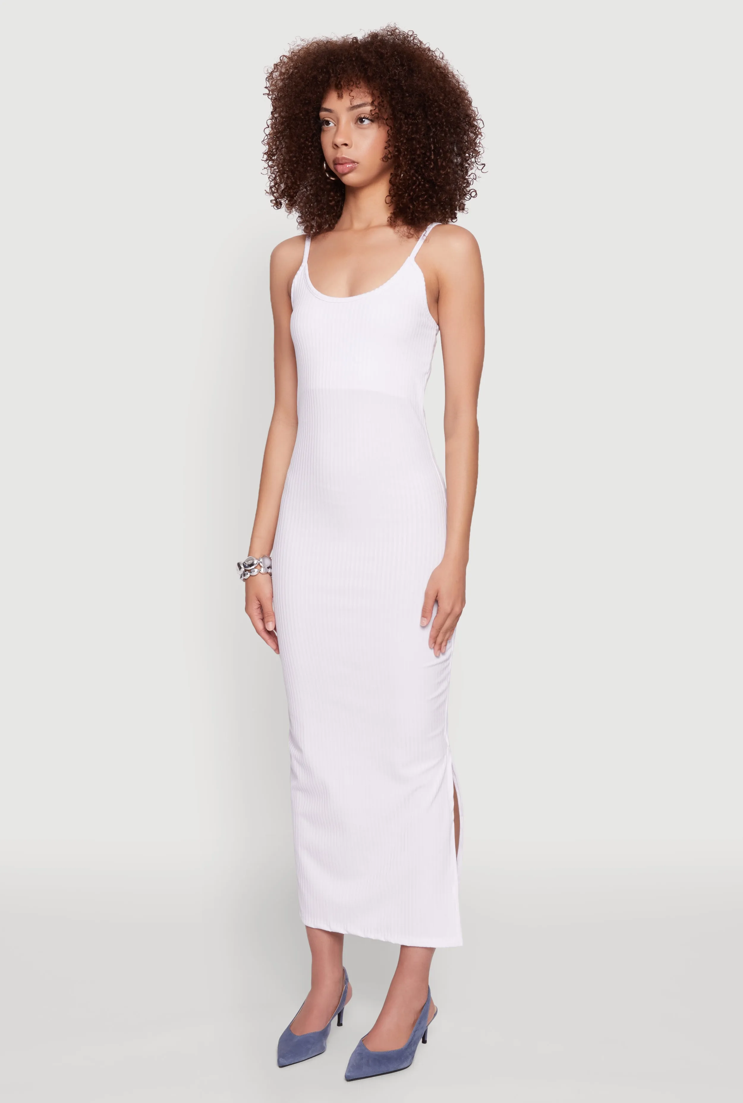 Ruby Glow Breeze Path Ribbed Knit Side Slit Cami Maxi Dress