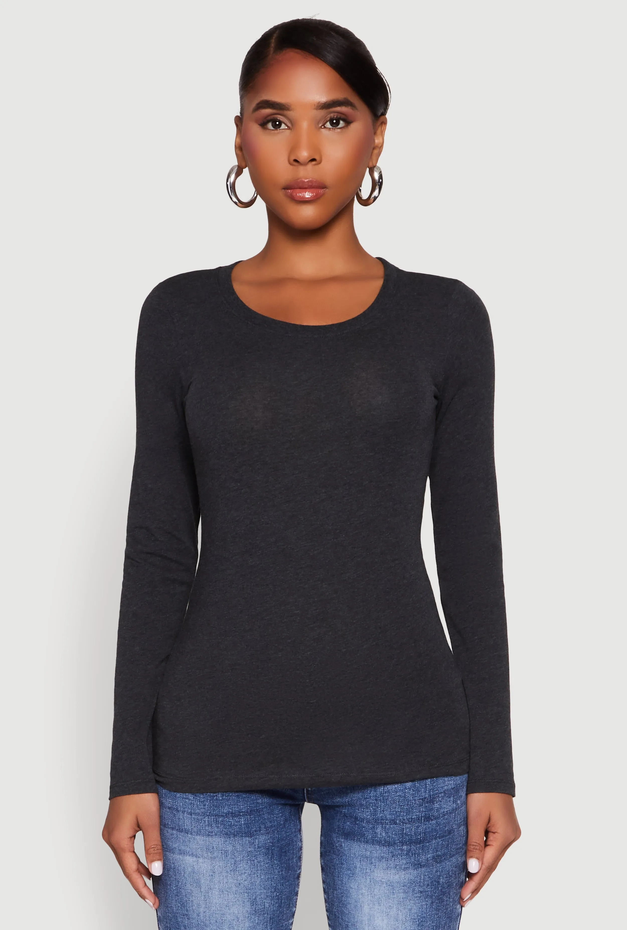 Lightweight Fashion Basic Piece Basic Crew Neck Long Sleeve Tee