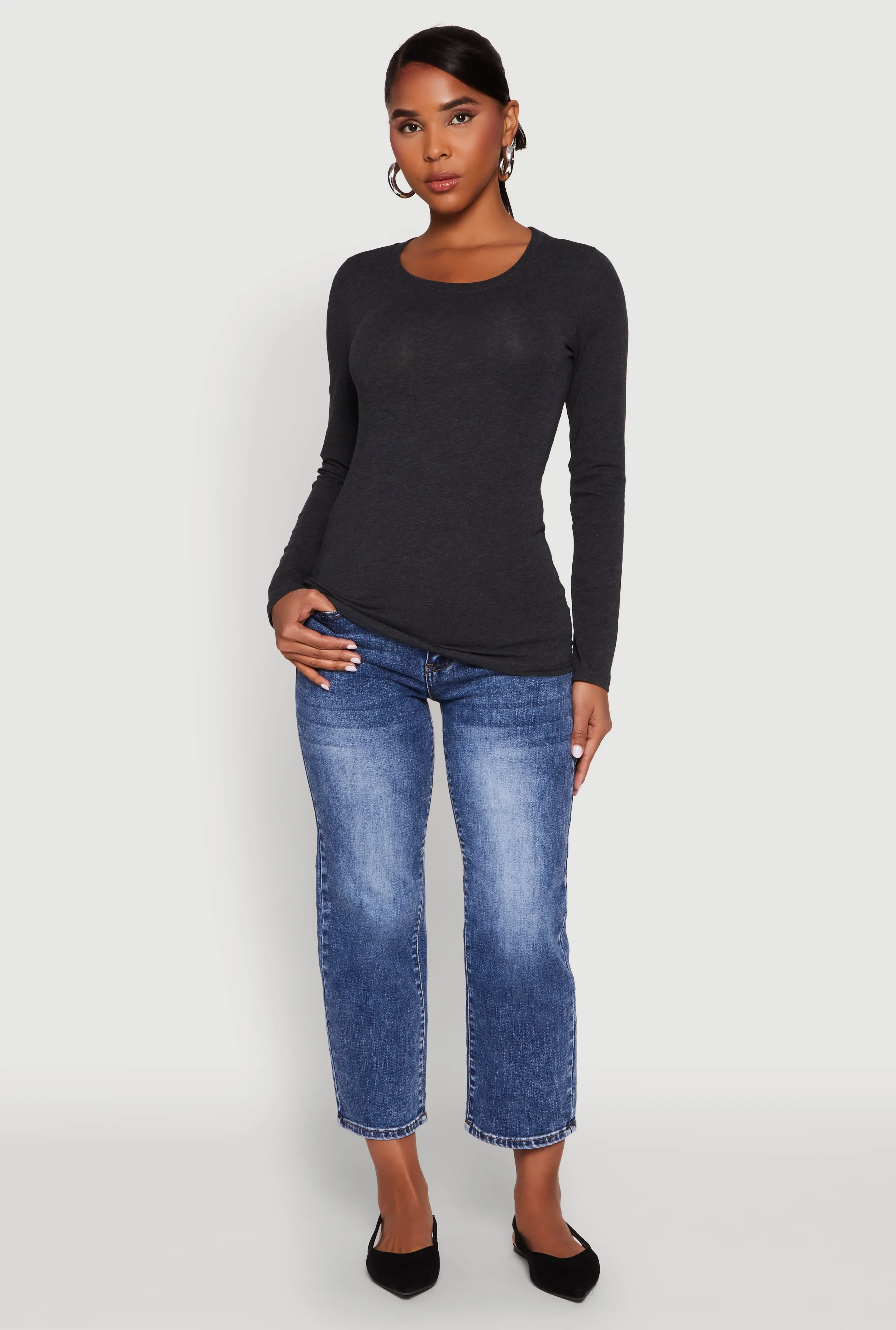 Basic Crew Neck Long Sleeve Tee Stylish and Fun Comfy Layer Wear