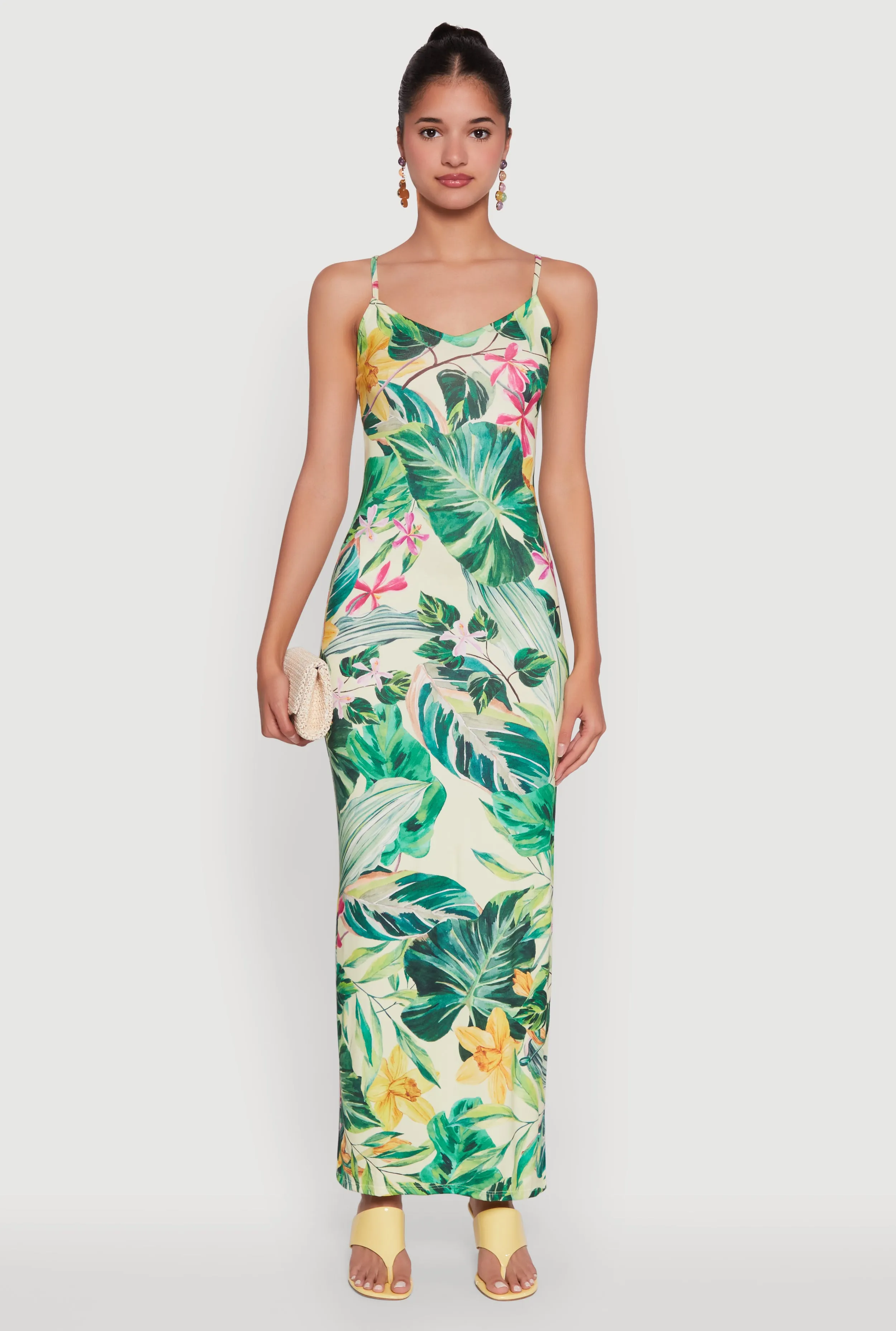 Haute Monde Floral V-Neck Side Slit Dress The sleek lines of this maxi dress create a flattering and elegant look for any event Practical long dress