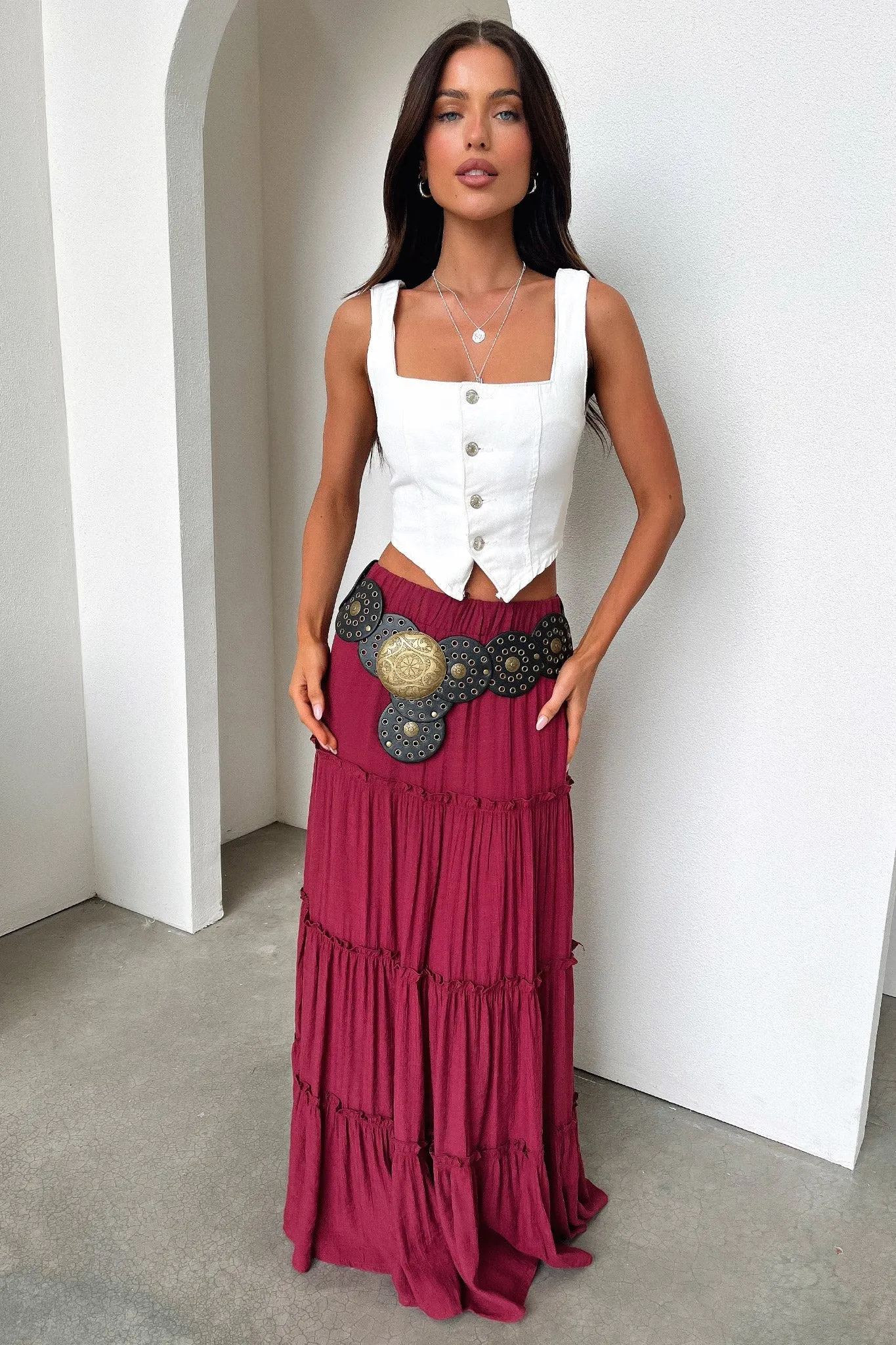 light feel Functional Look Dunne Maxi Skirt - Burgundy