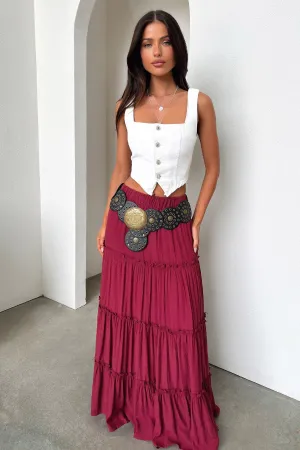Twist Knot Details Dunne Maxi Skirt - Burgundy