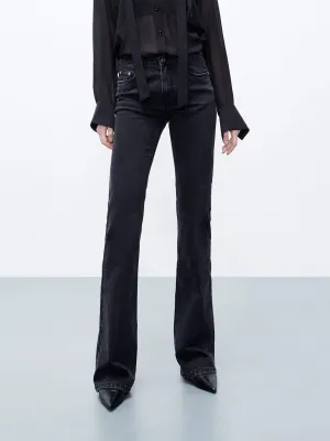 Flared High Rise Jeans Winter Warmth Durable Non Stretch Denim