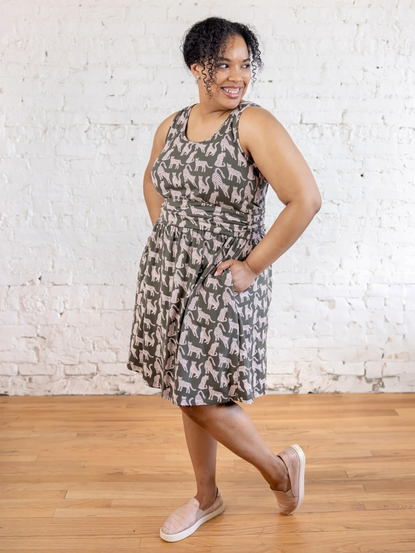 Flexible Fabric Blend Asheville Plus Size Dress - Leopard Green