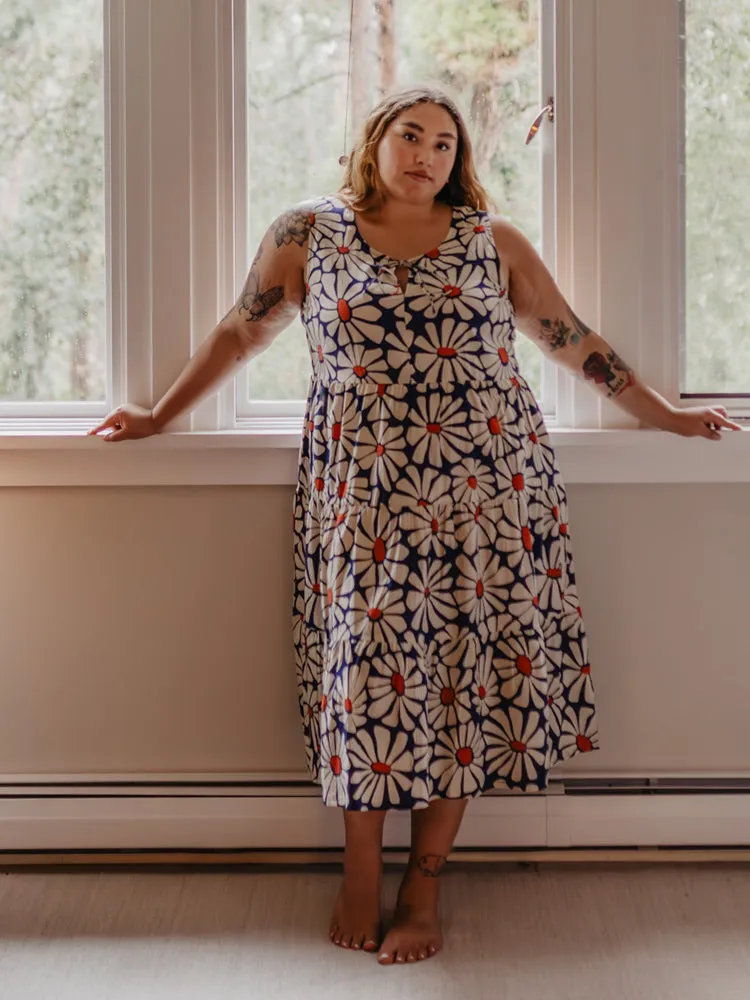Thais Tiered Sleeveless Plus Size Dress - Navy Floral FadeResistant Dye Breathable Lining