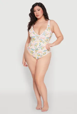 Plus Size Citrus Pattern One Piece Swimsuit Eco Friendly Dye Hydrodynamic Design