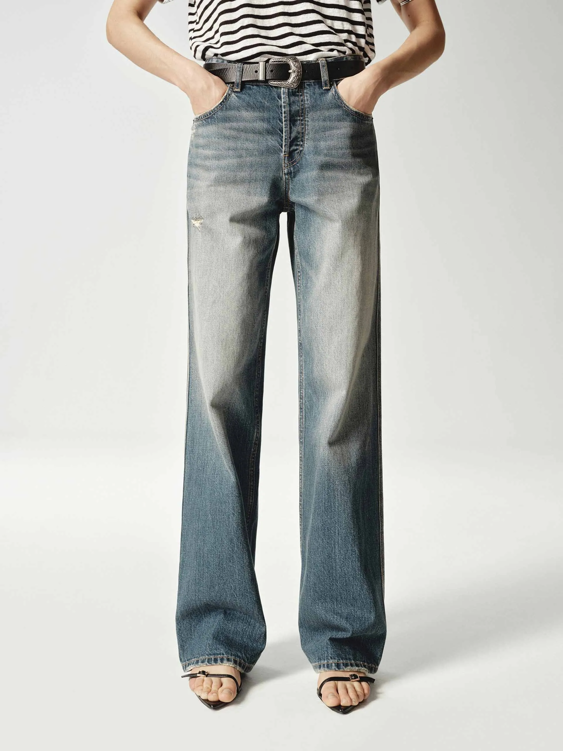 Vintage Distressed Straight Jeans Timeless Cut