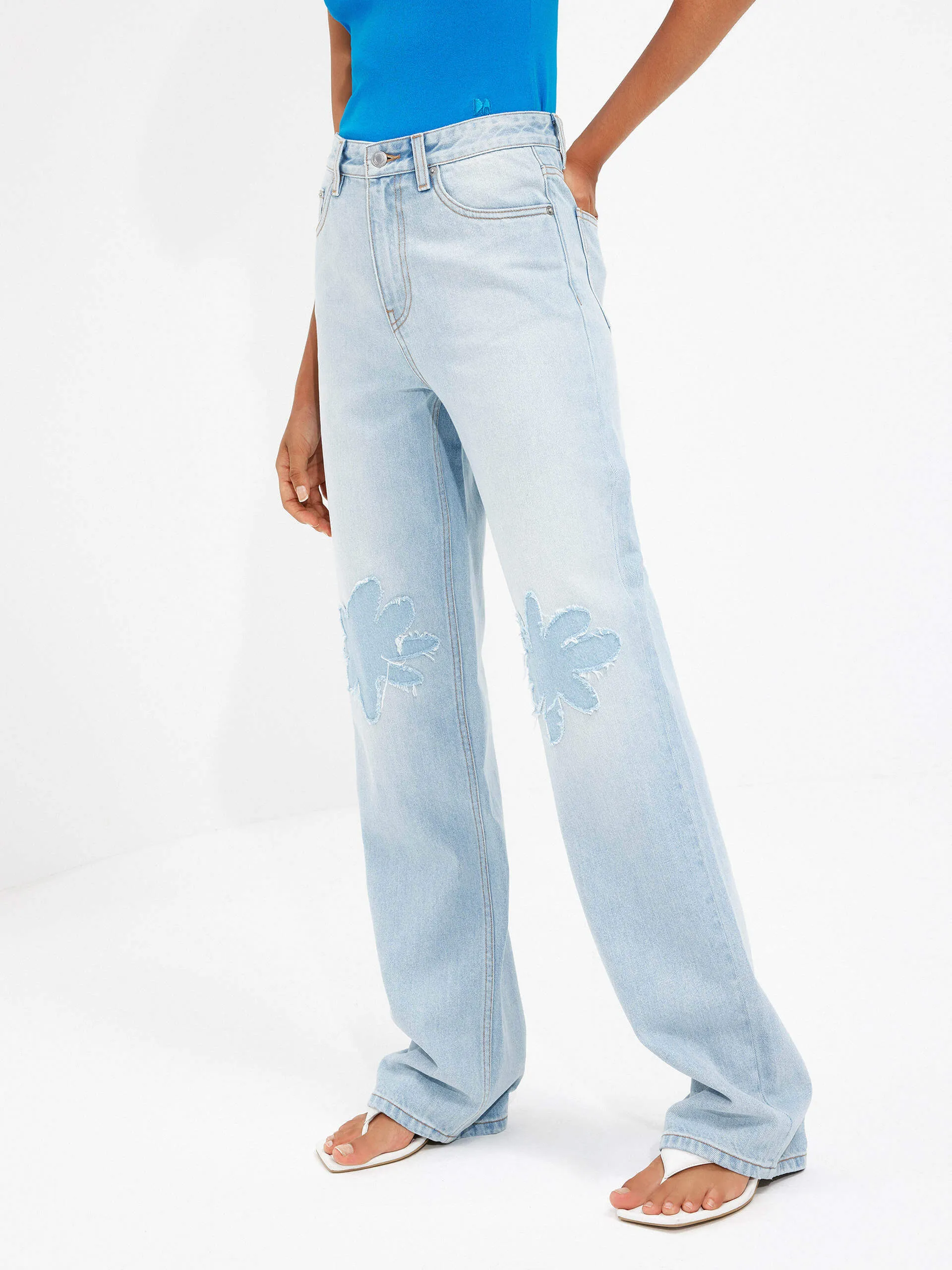 Student Outfit Streetwear Fan Style Friendly Floral Pattern Straight Jeans