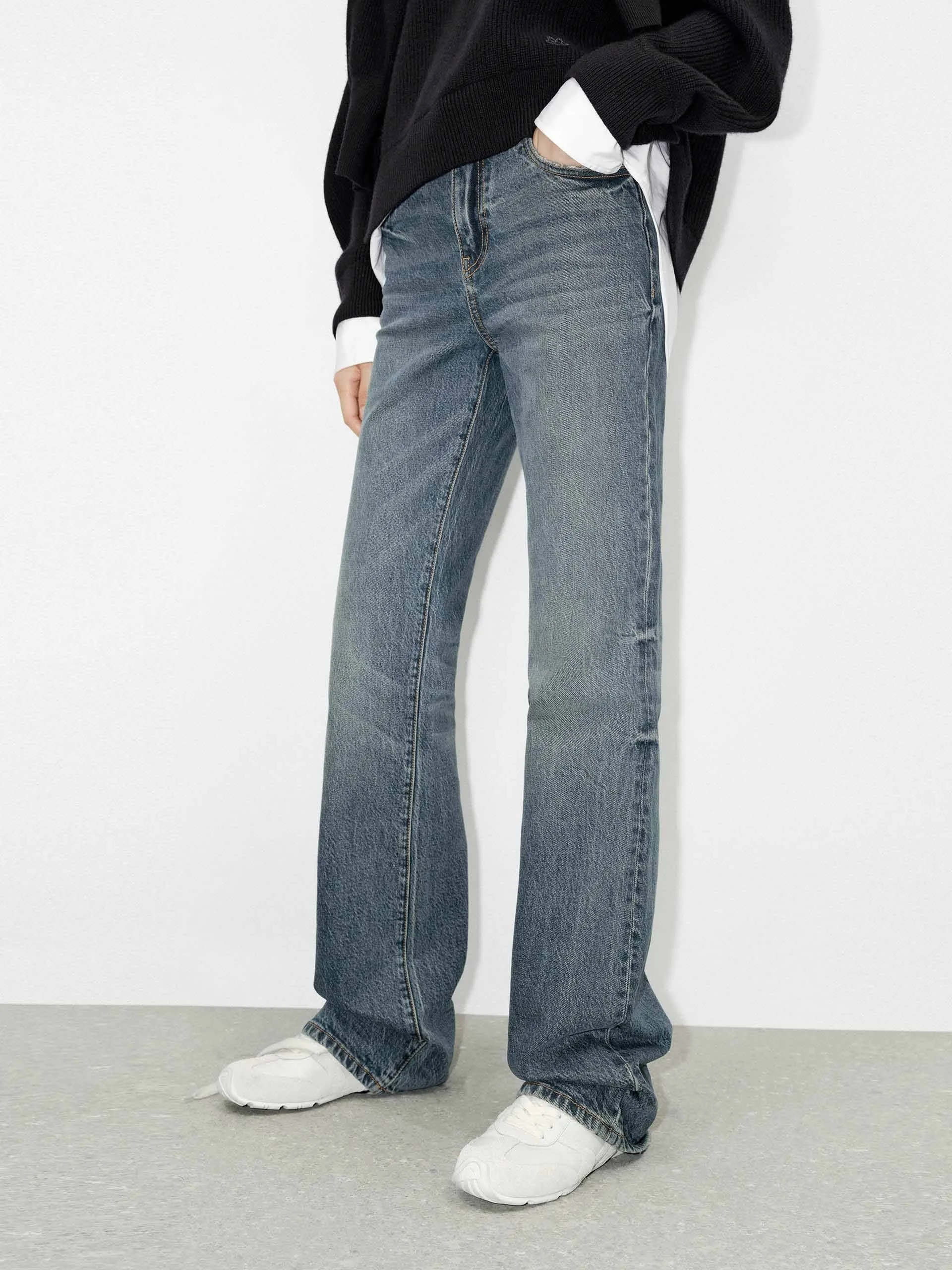 Turkish Cotton Straight Jeans Faded Wash Comfortable Choice