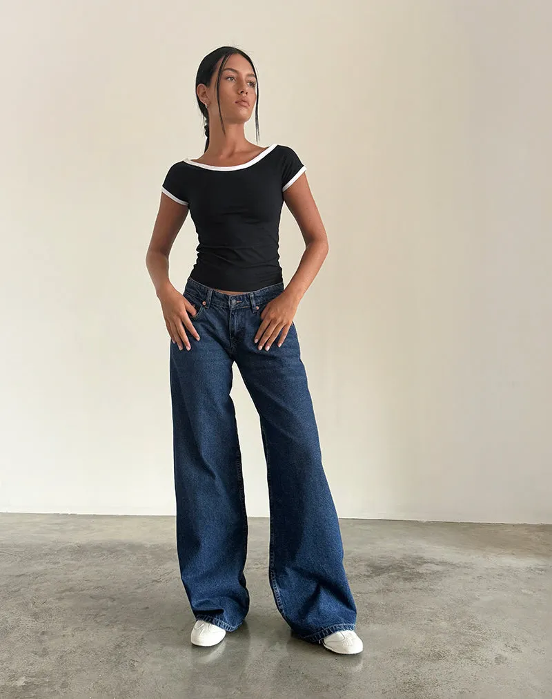 Roomy Extra Wide Low Rise Jeans in Mid Indigo Blue OdorControlTech