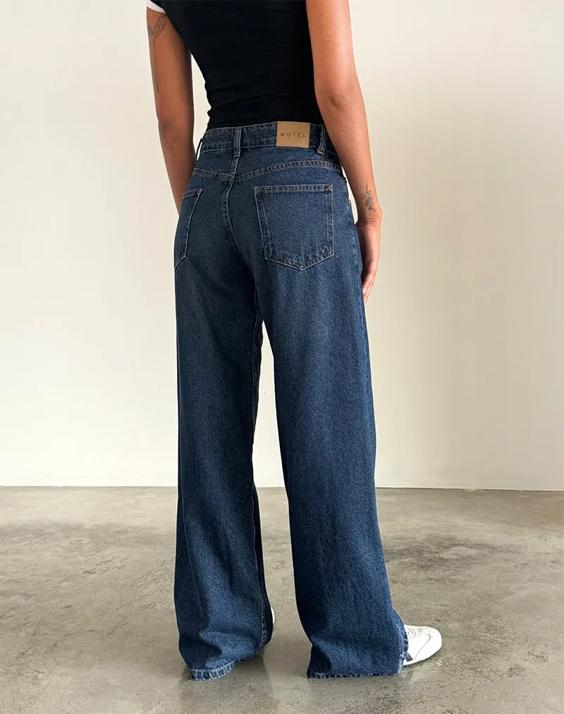 Roomy Extra Wide Low Rise Jeans in Mid Indigo Blue Festival Air