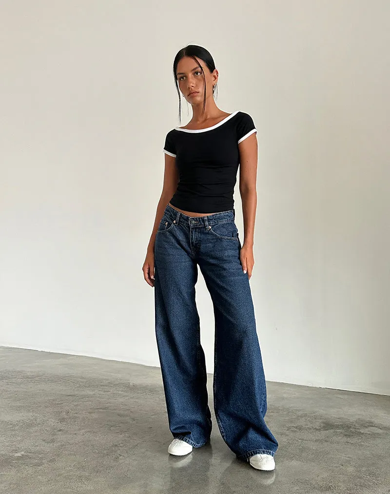 City Beat Roomy Extra Wide Low Rise Jeans in Mid Indigo Blue