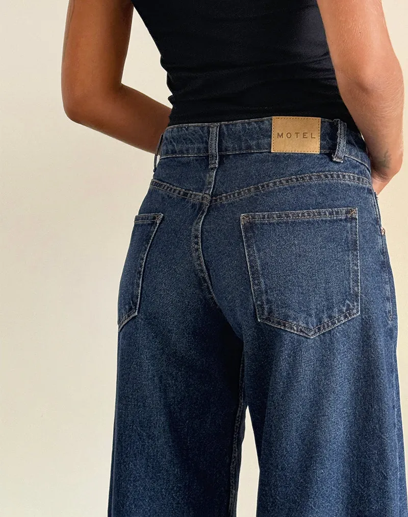 Sun Protection Fabric Roomy Extra Wide Low Rise Jeans in Mid Indigo Blue