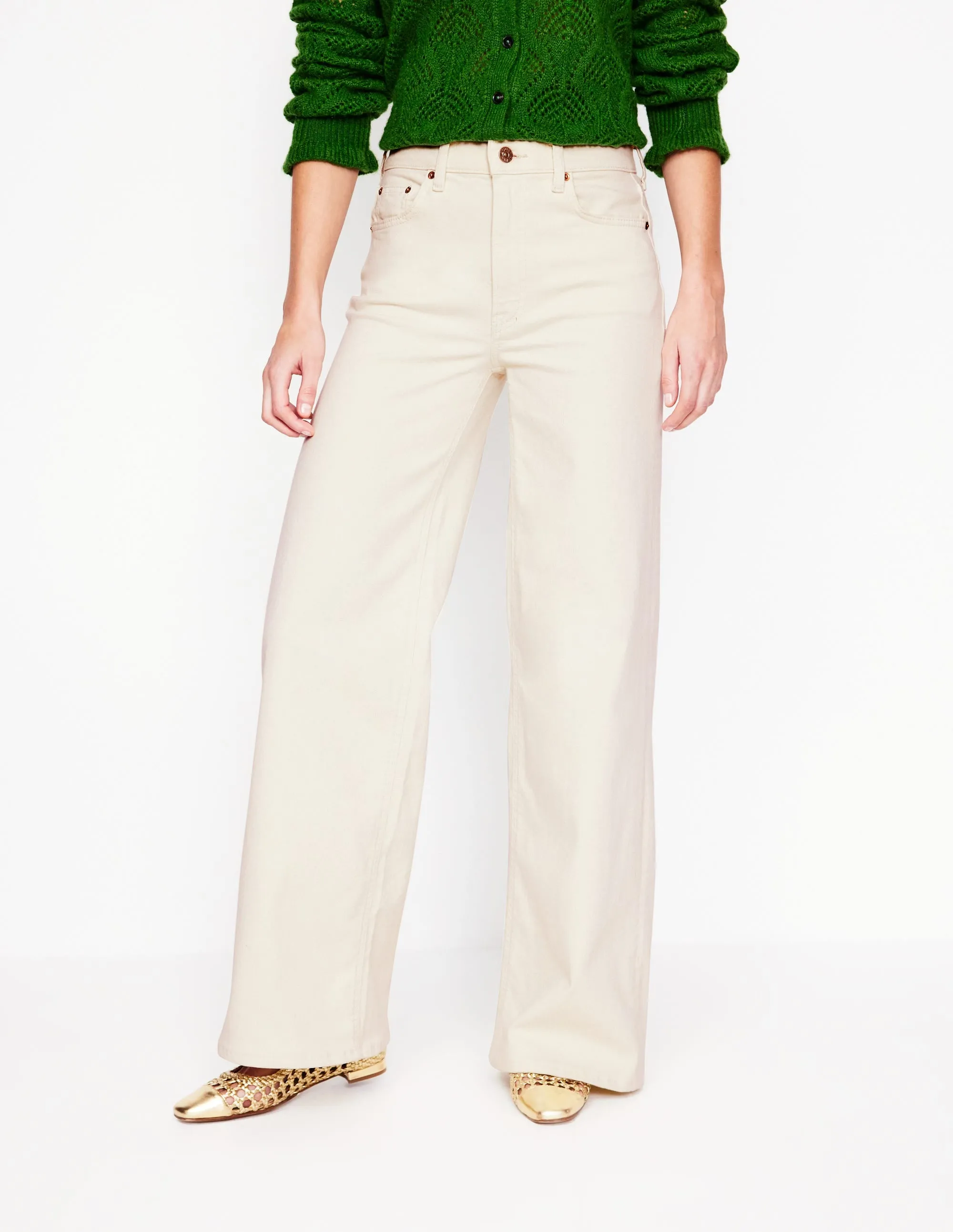 High Rise Wide Leg Jeans-Ecru Garment Dyed Texture Lightweight Choice