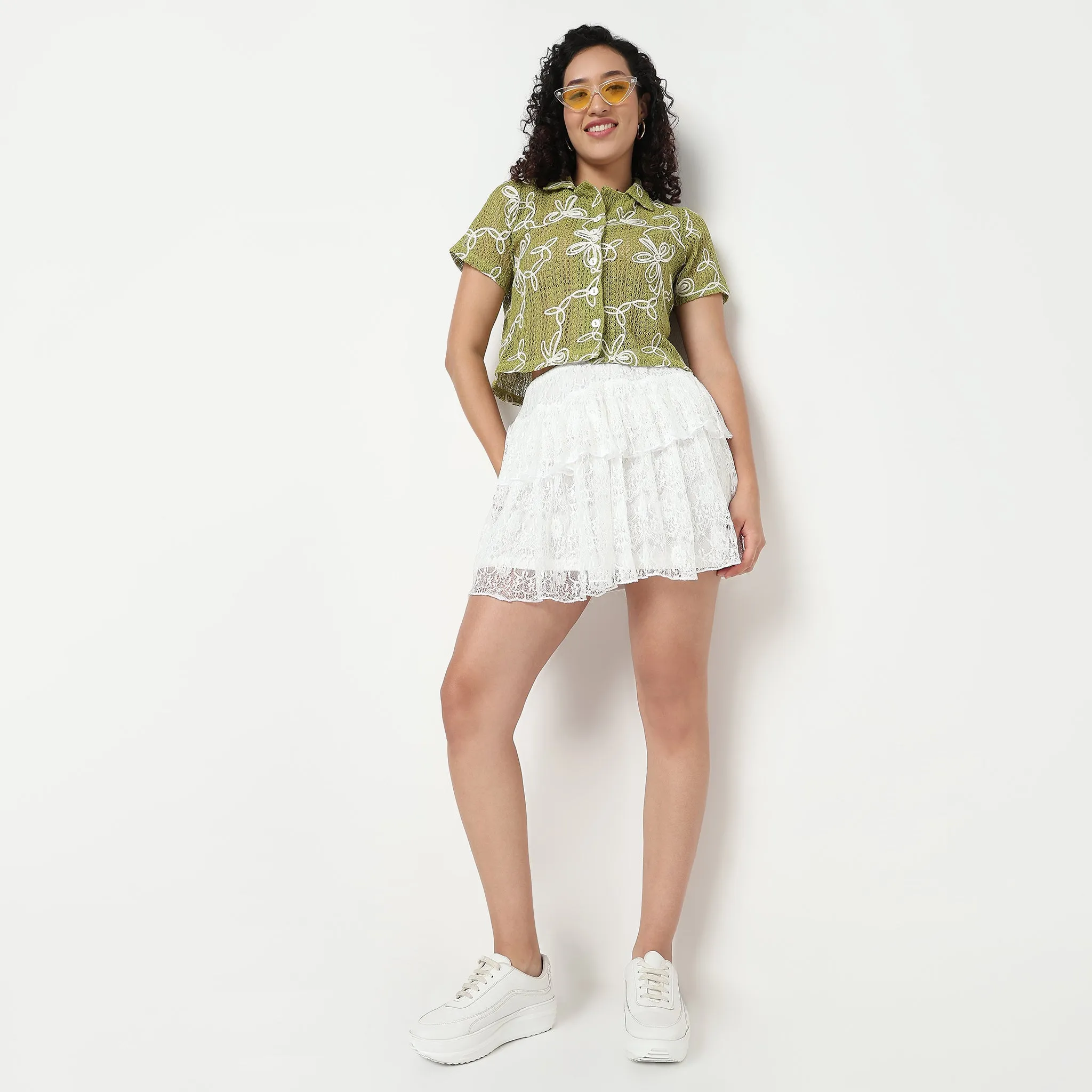 Flared Lace Skirt Vented Panels Trend Vibe