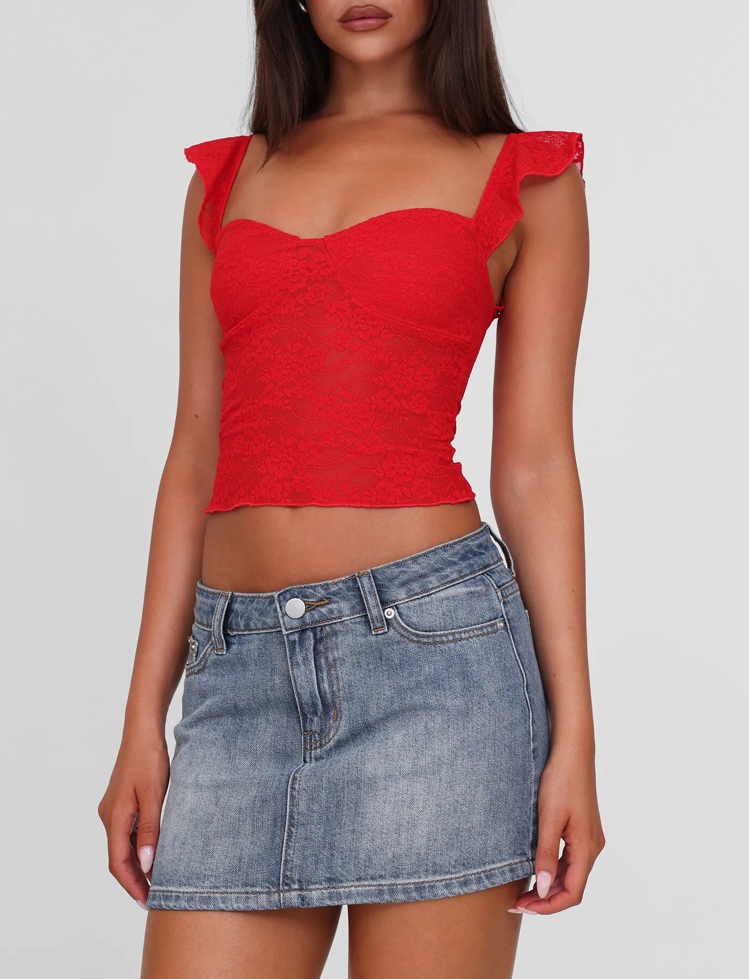 MICHAYLA MINI SKIRT - MID WASH Erasable Crease