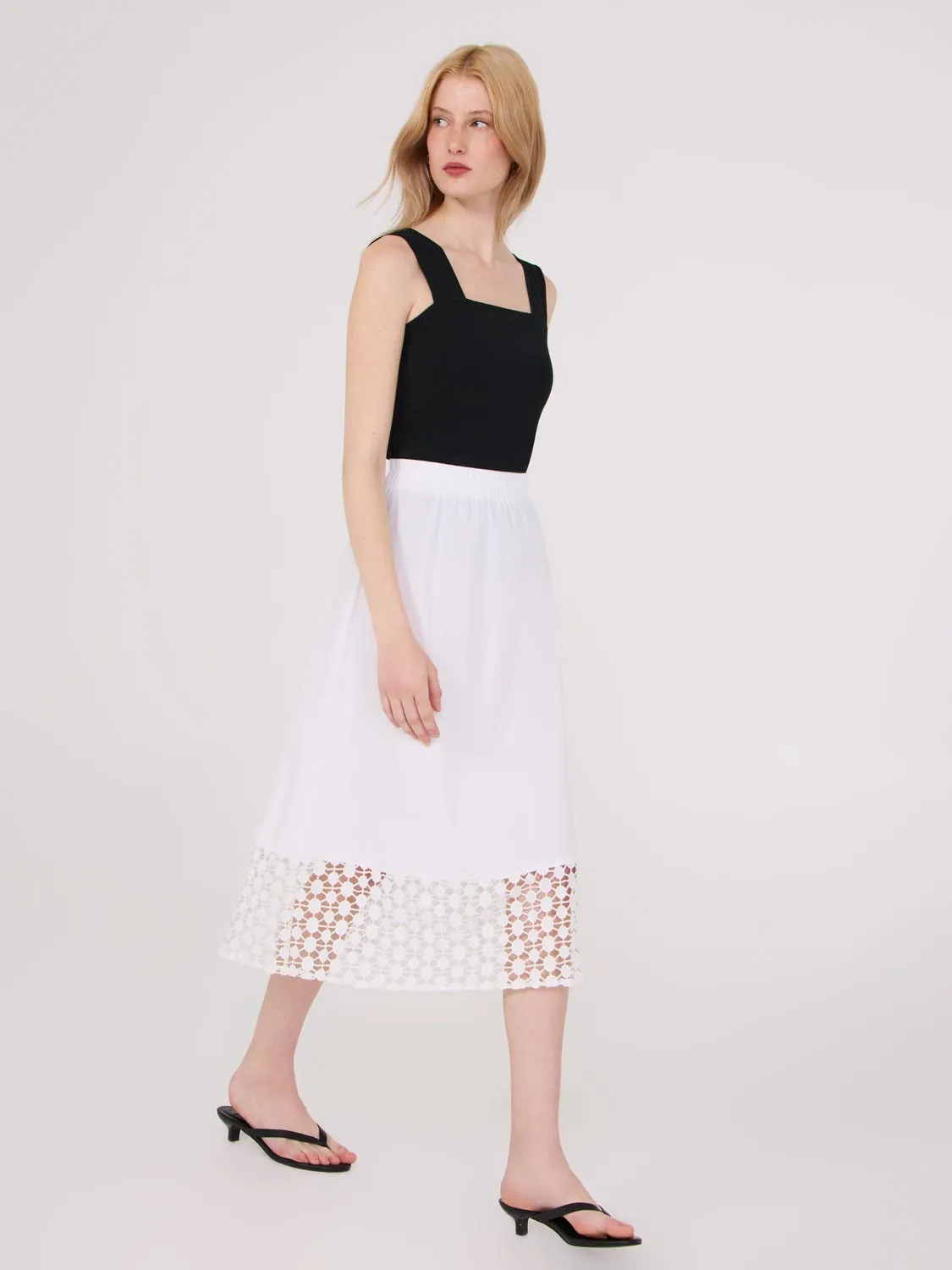 Poplin Skirt With Crochet Hem Durable Stitching Adjustable drawstring