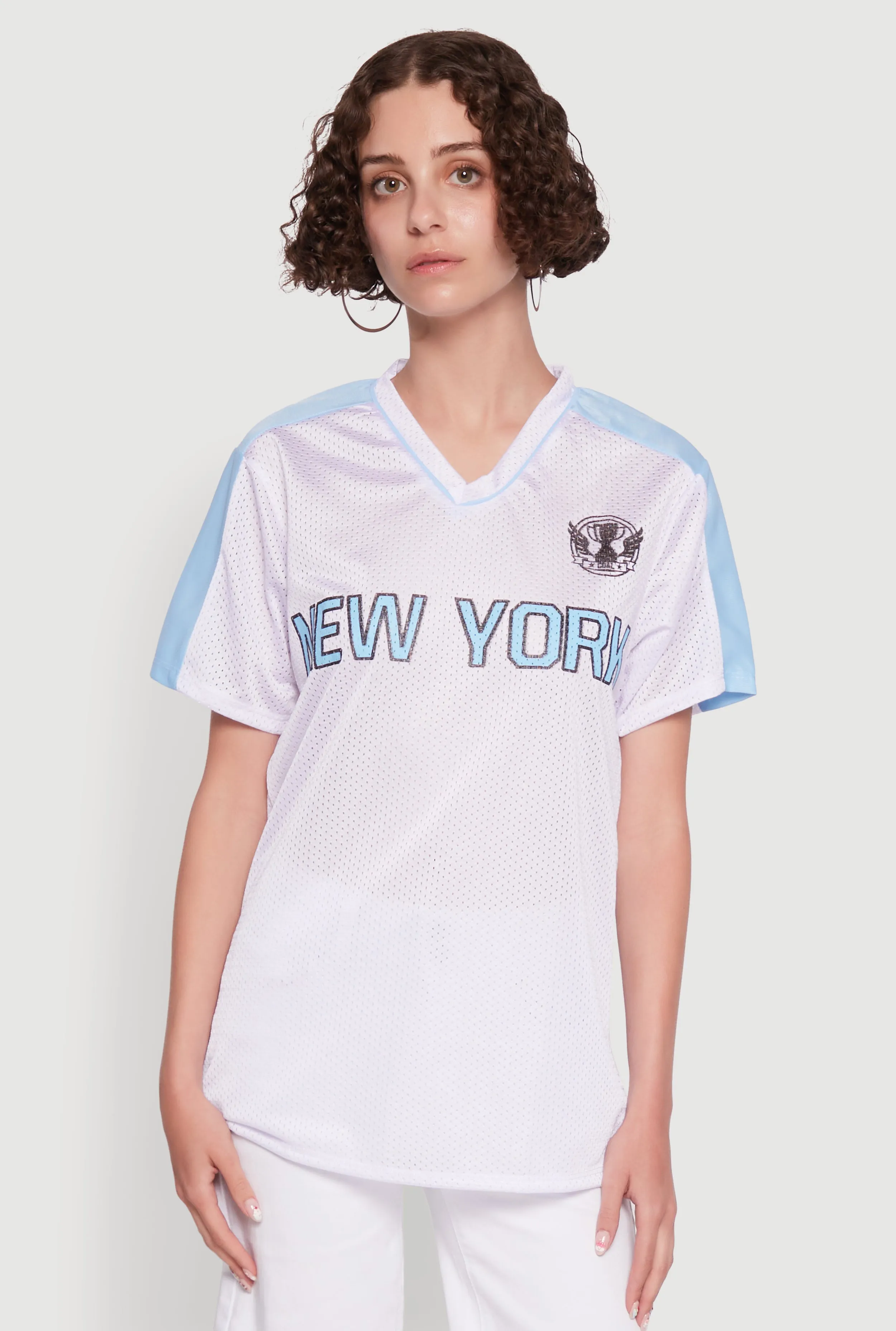 Trendy V-Neck New York Graphic Jersey contrast
