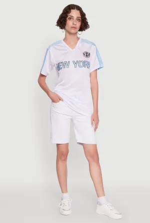 Trendy V-Neck New York Graphic Jersey Casual Style Wear