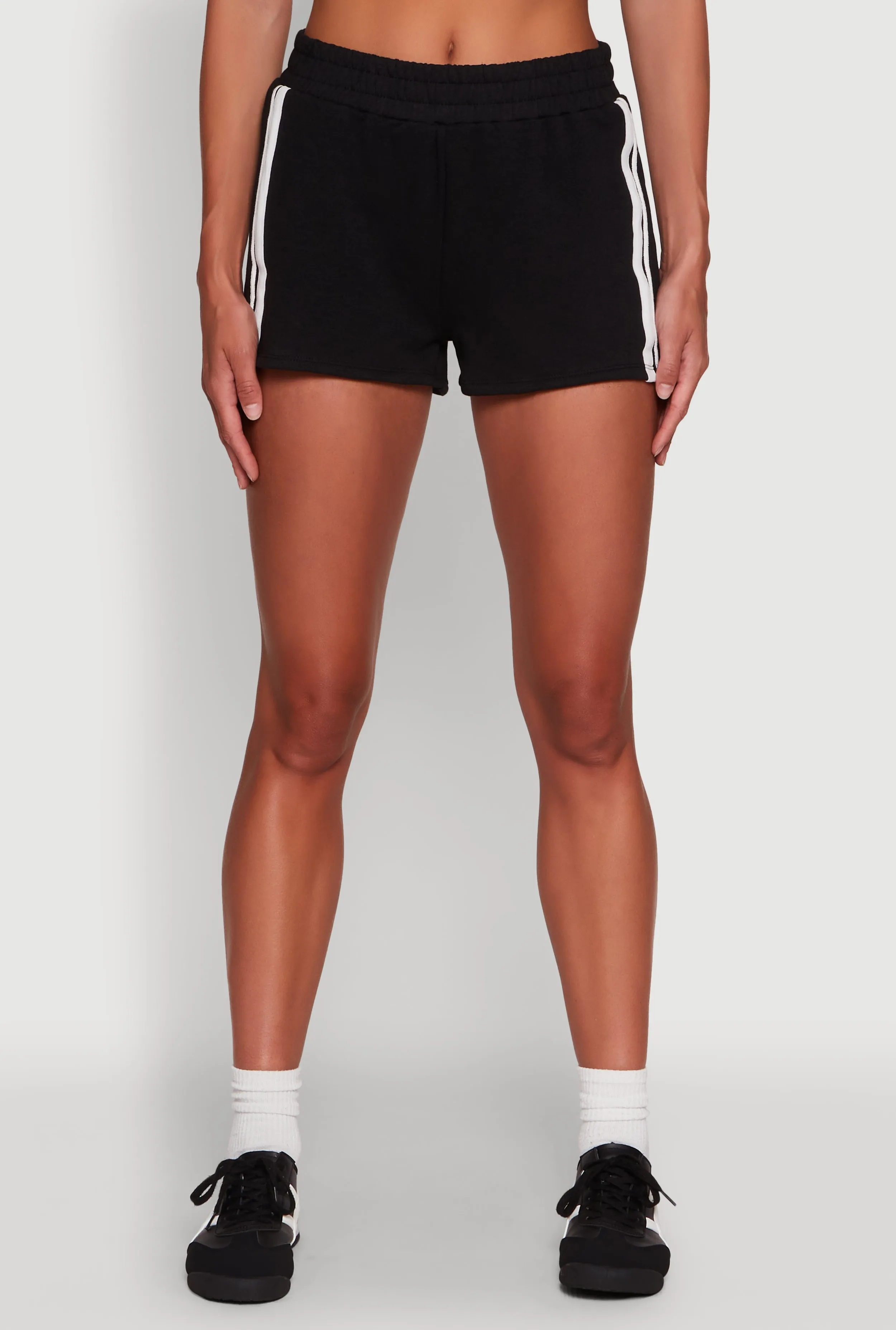 Iris High Waisted Varsity Stripe Fleece Shorts fade - resistant Ripstop Material